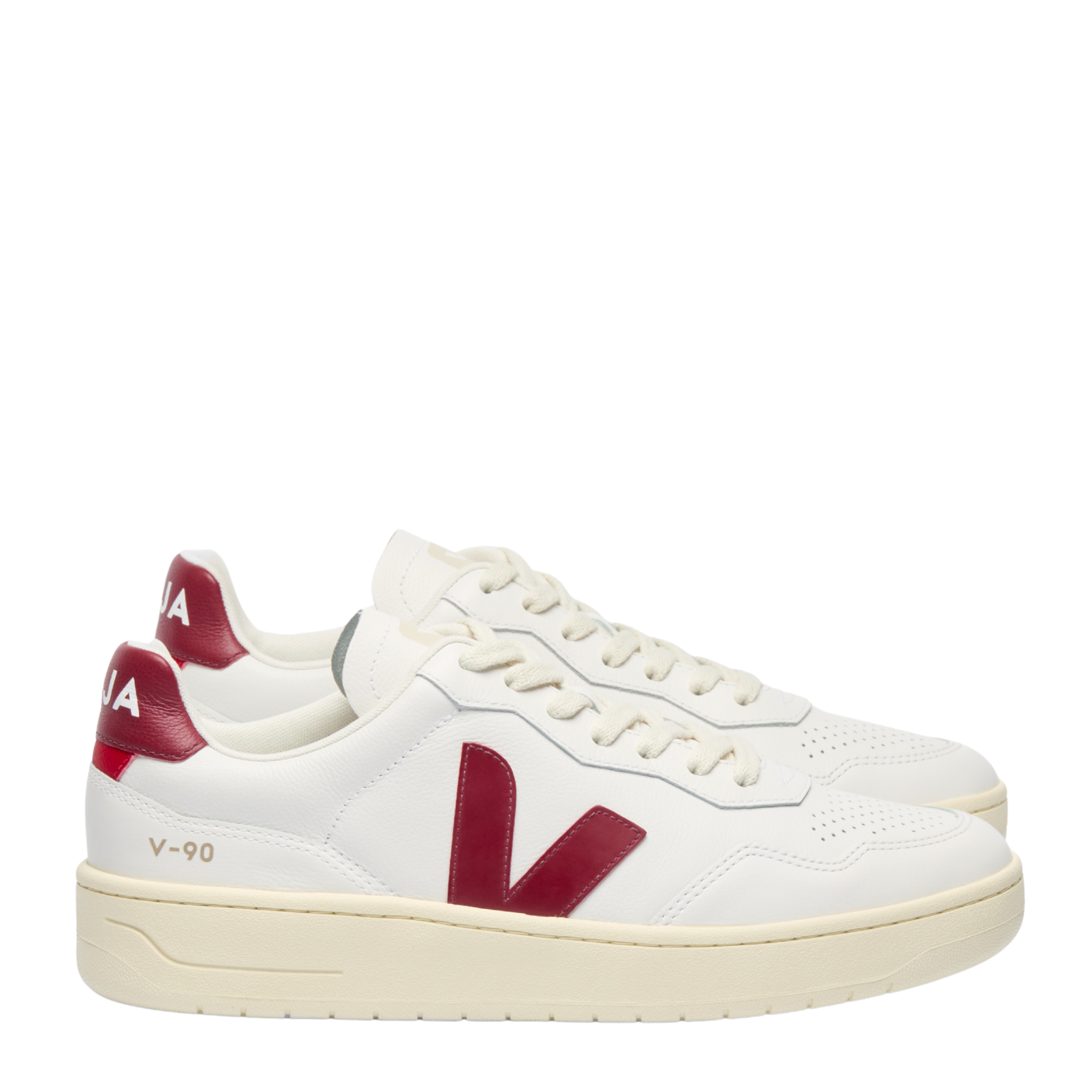 Womens VEJA Extra White/Marsala V-90 O.T. Leather Trainers