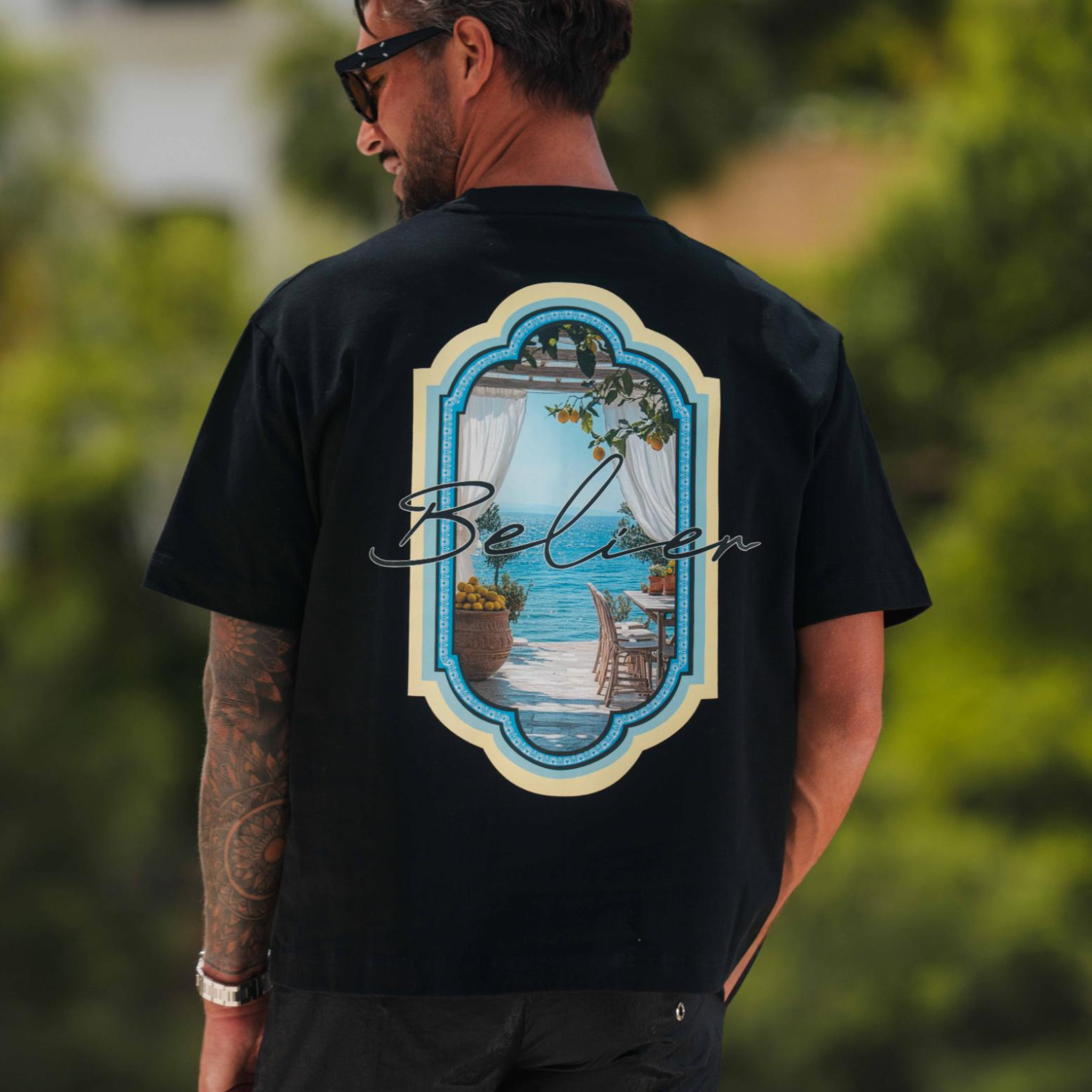 Mens Belier Black Sicilian View Graphic S/s T Shirt