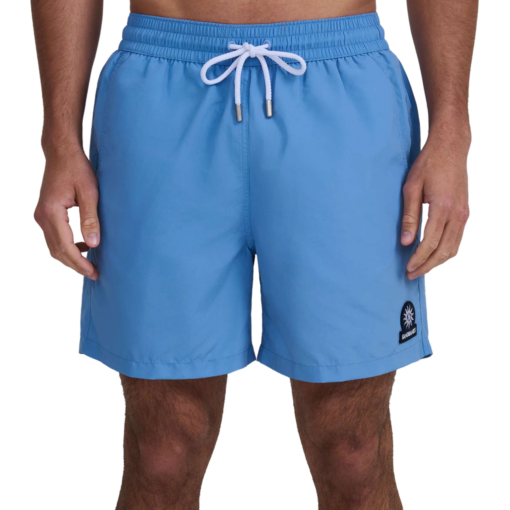 Mens Sandbanks Dusty Blue Badge Logo Recycled Swim Shorts