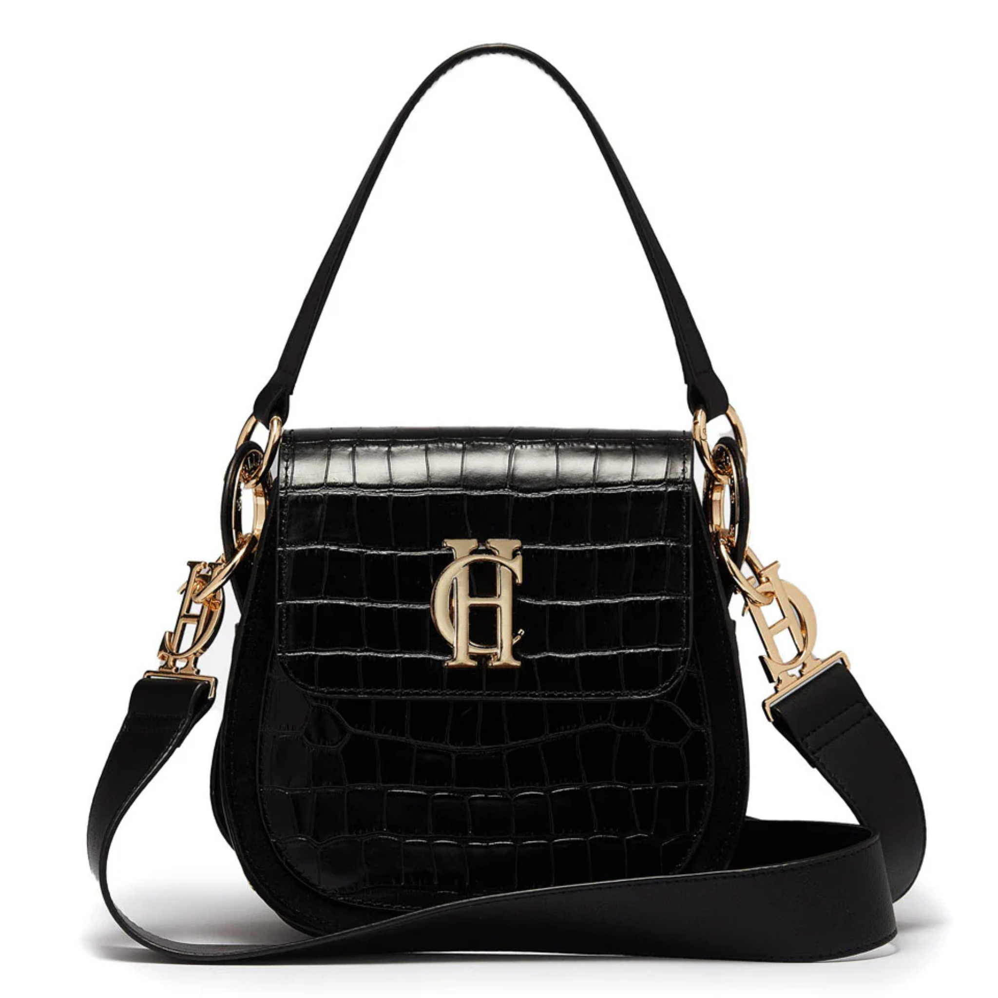 Womens Holland Cooper Black Croc Chelsea Saddle Bag