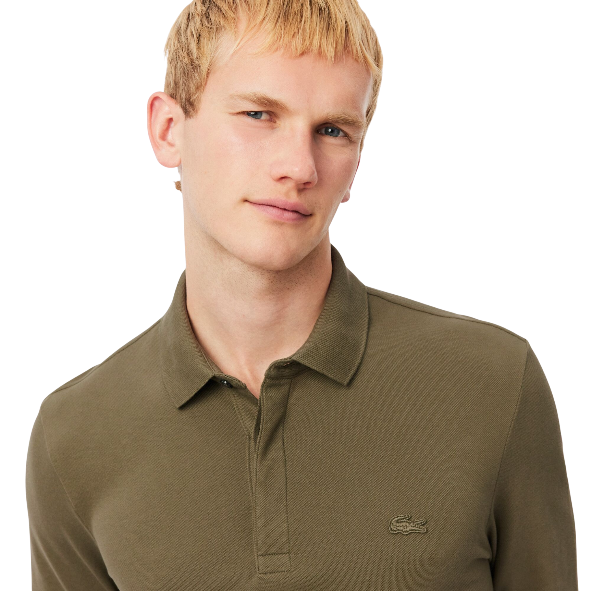 Mens Lacoste Khaki Green Paris Stretch Reg Fit L/s Polo Shirt