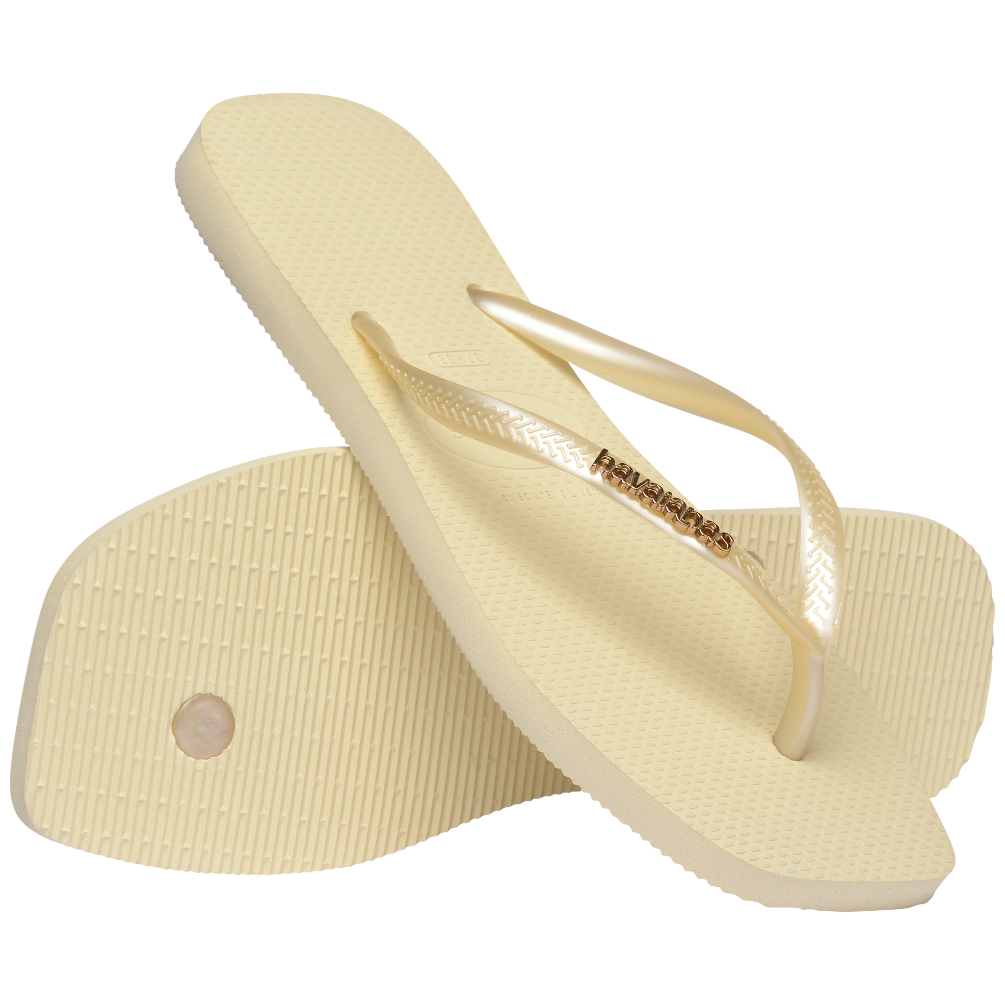 Womens Havaianas Buttercream Slim Square Logo Metallic Flip Flops