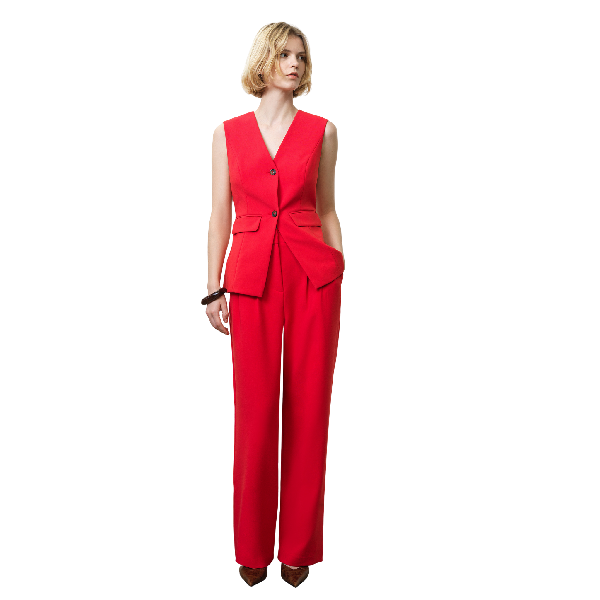 Womens French Connection Watermelon Red Carlie Longline Waistcoat