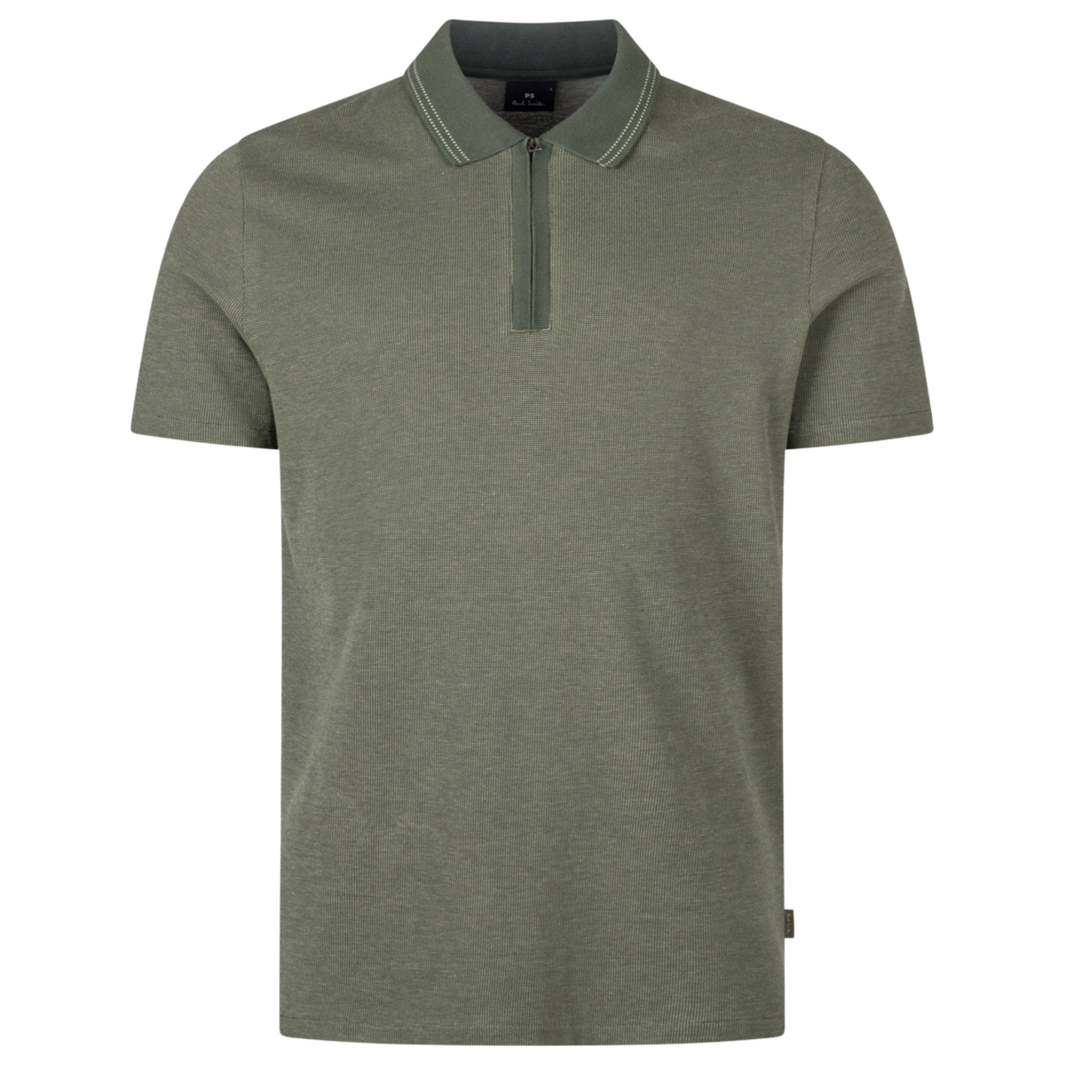 Mens Paul Smith Green Pique Zip Neck S/s Polo Shirt