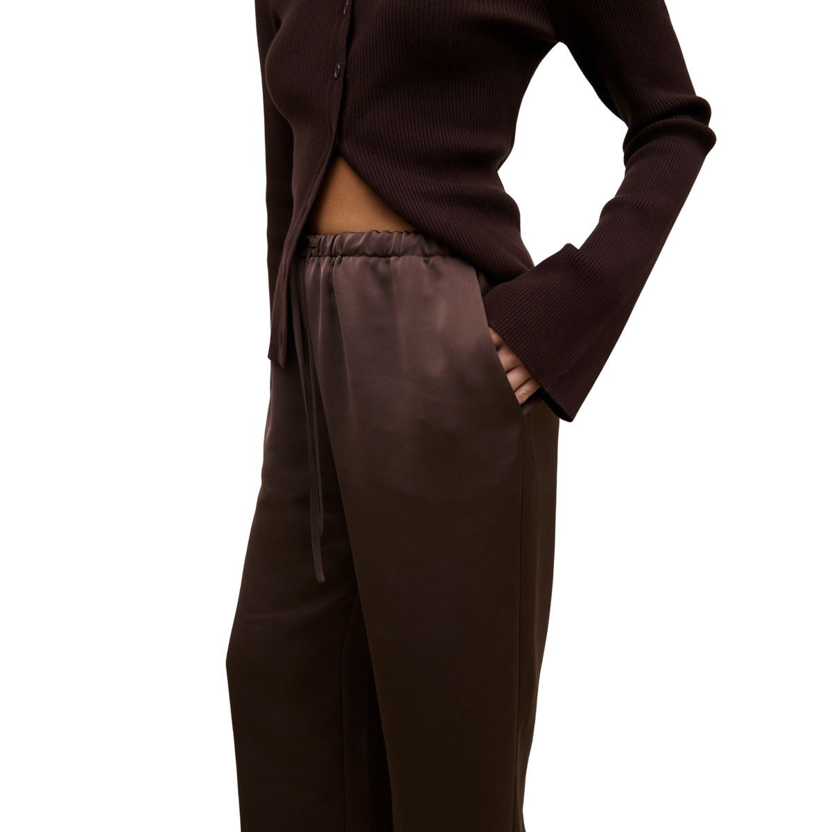 Womens Pretty Lavish Chocolate Brown Breya Satin Trousers