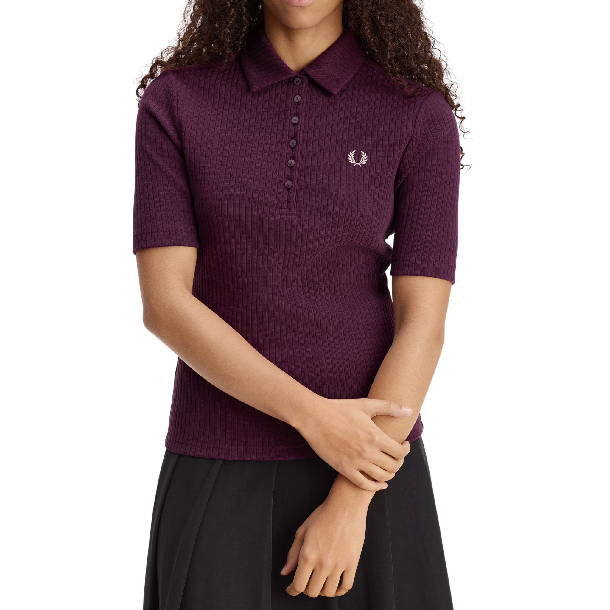 Womens Fred Perry Plum Wide Rib S/s Polo Shirt