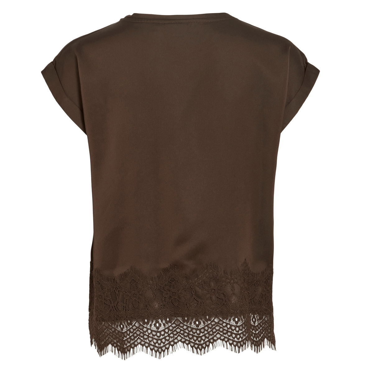 Womens Vila Coffee Bean Viellette Satin Lace Top