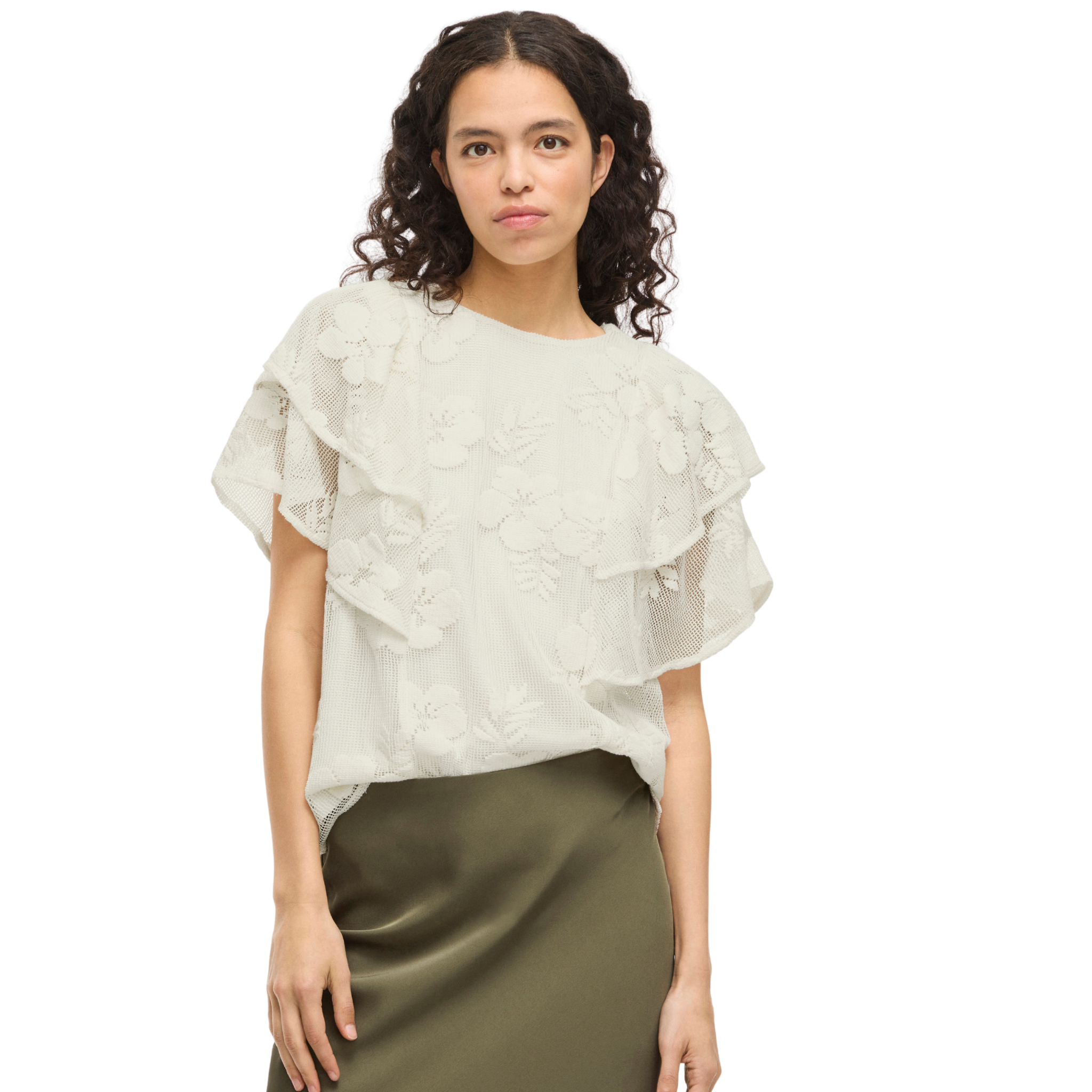 Womens Vila Birch Vihola Lace S/s Top