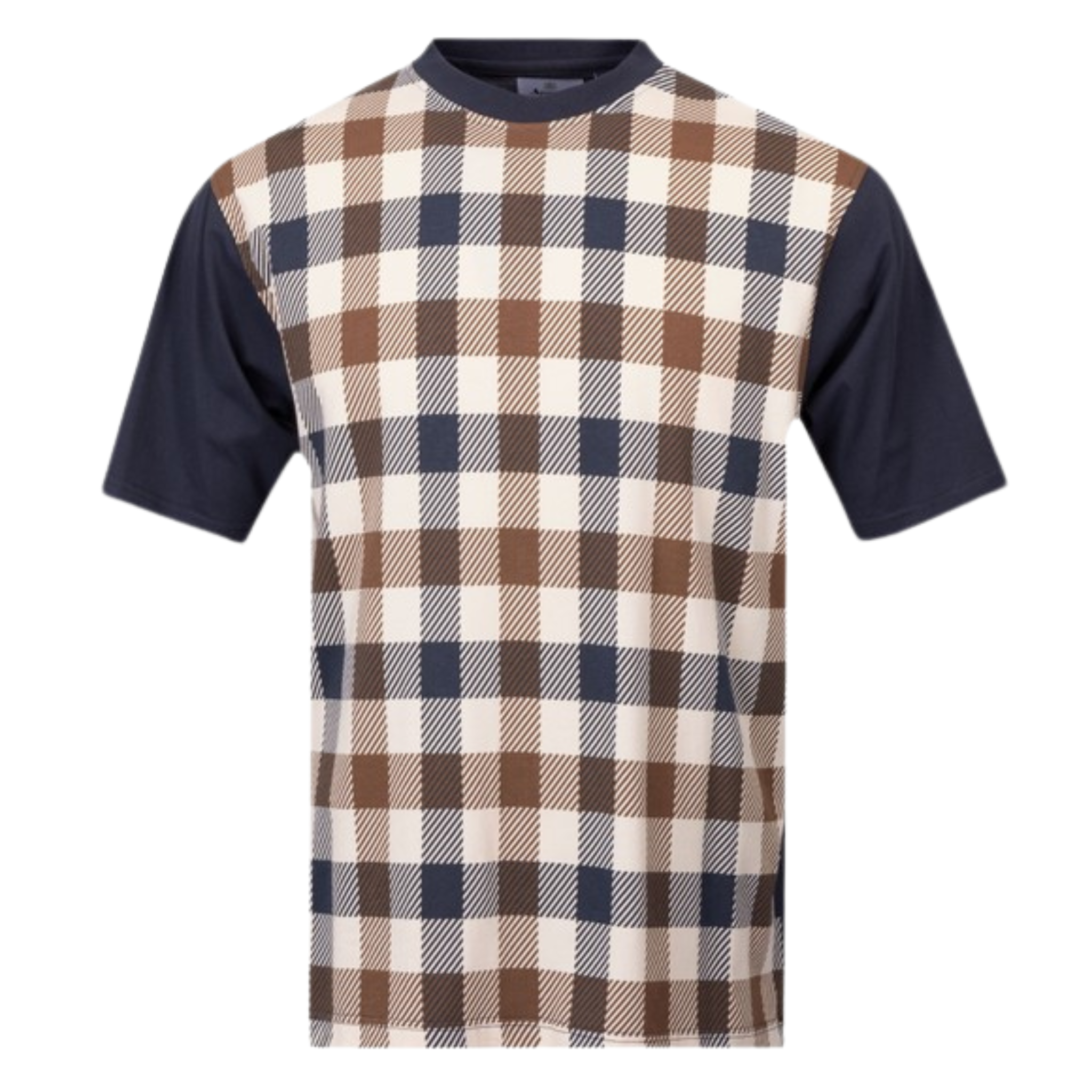 Mens Aquascutum Navy Macro Check Front S/s T Shirt