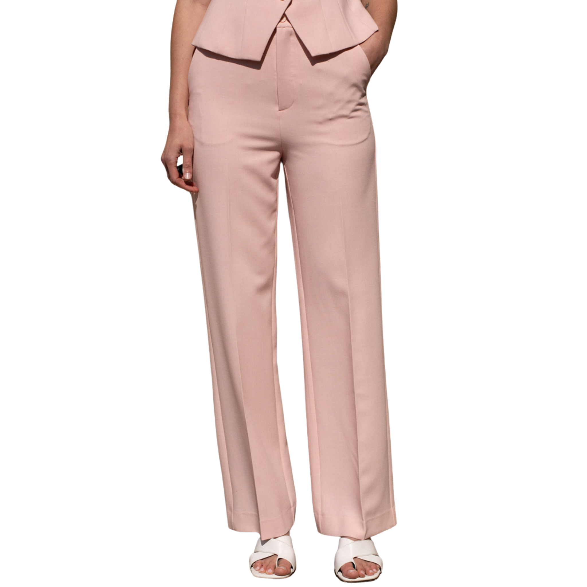 Womens Attentif Light Pink Straight Leg Tailored Trousers