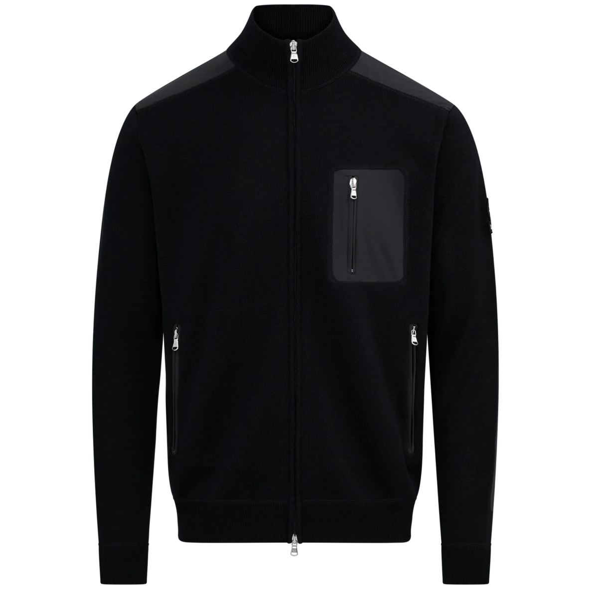 Mens Sandbanks Black Nylon Patch Zip Through Knitted Jacket