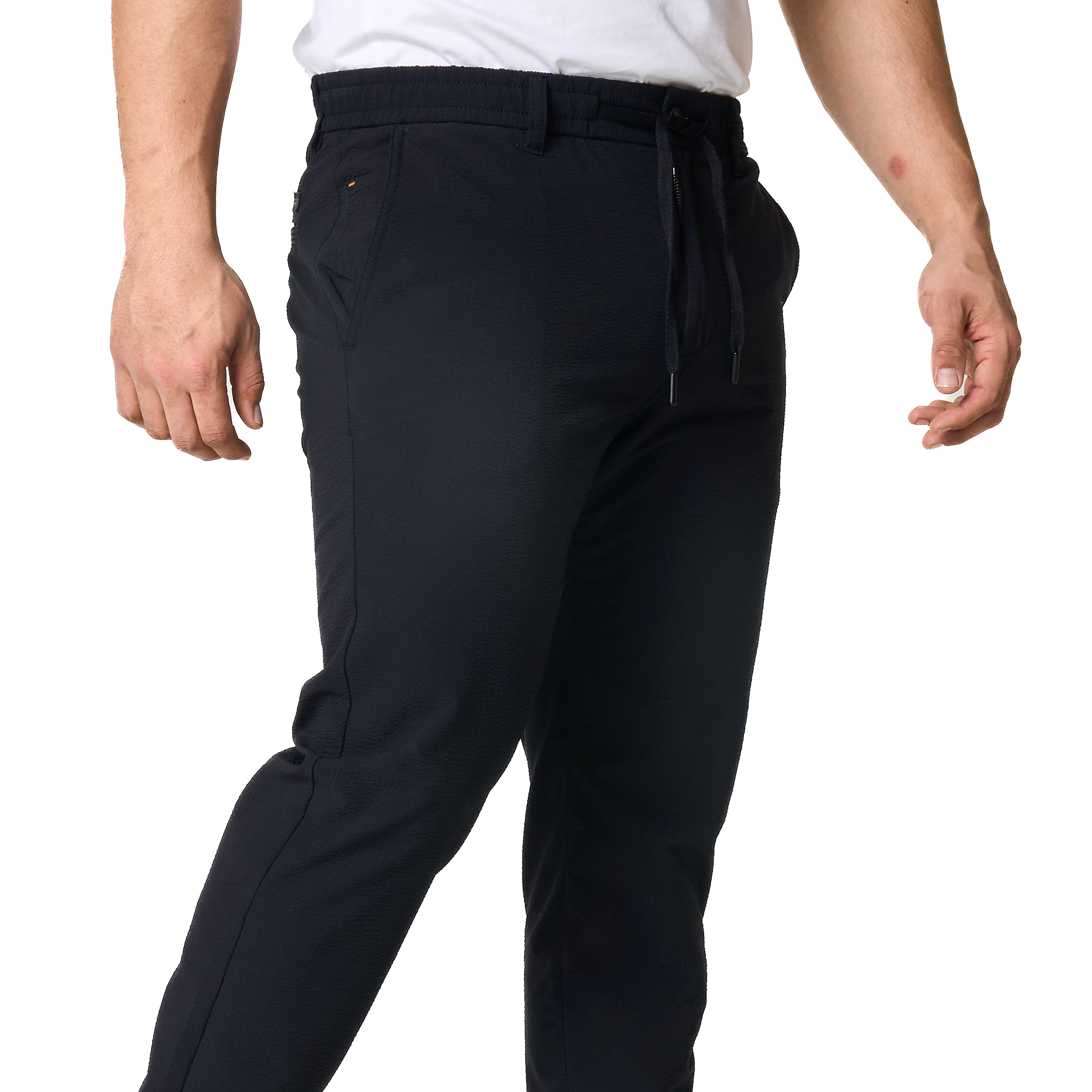 Mens BOSS Dark Blue Chino-tapered-DS-1 Texture Trousers