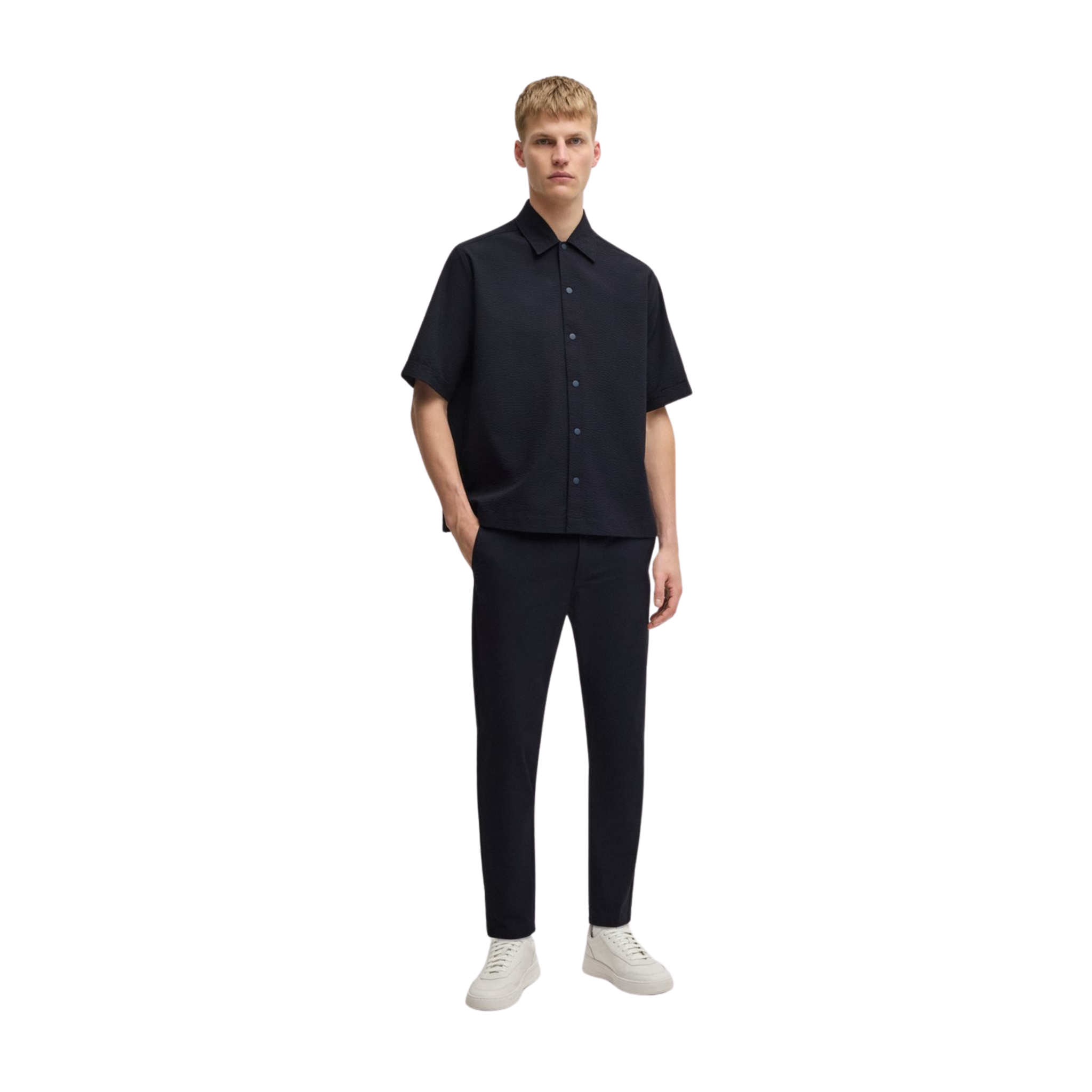 Mens BOSS Dark Blue Lapoully_M Texture S/s Shirt