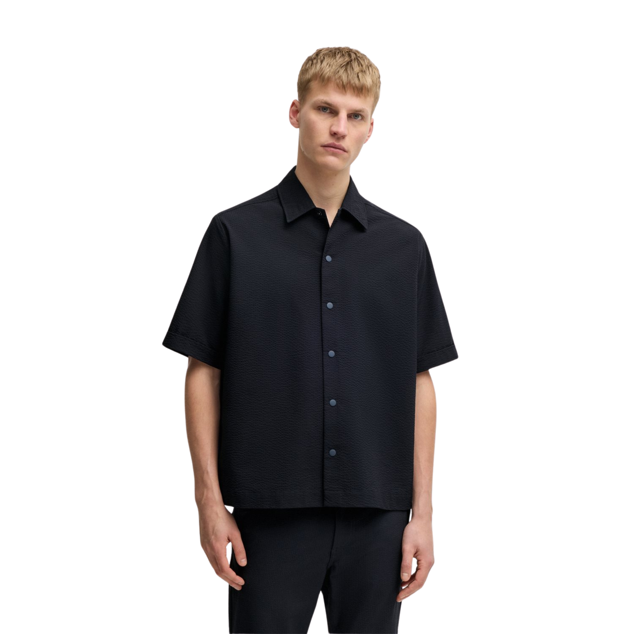 Mens BOSS Dark Blue Lapoully_M Texture S/s Shirt