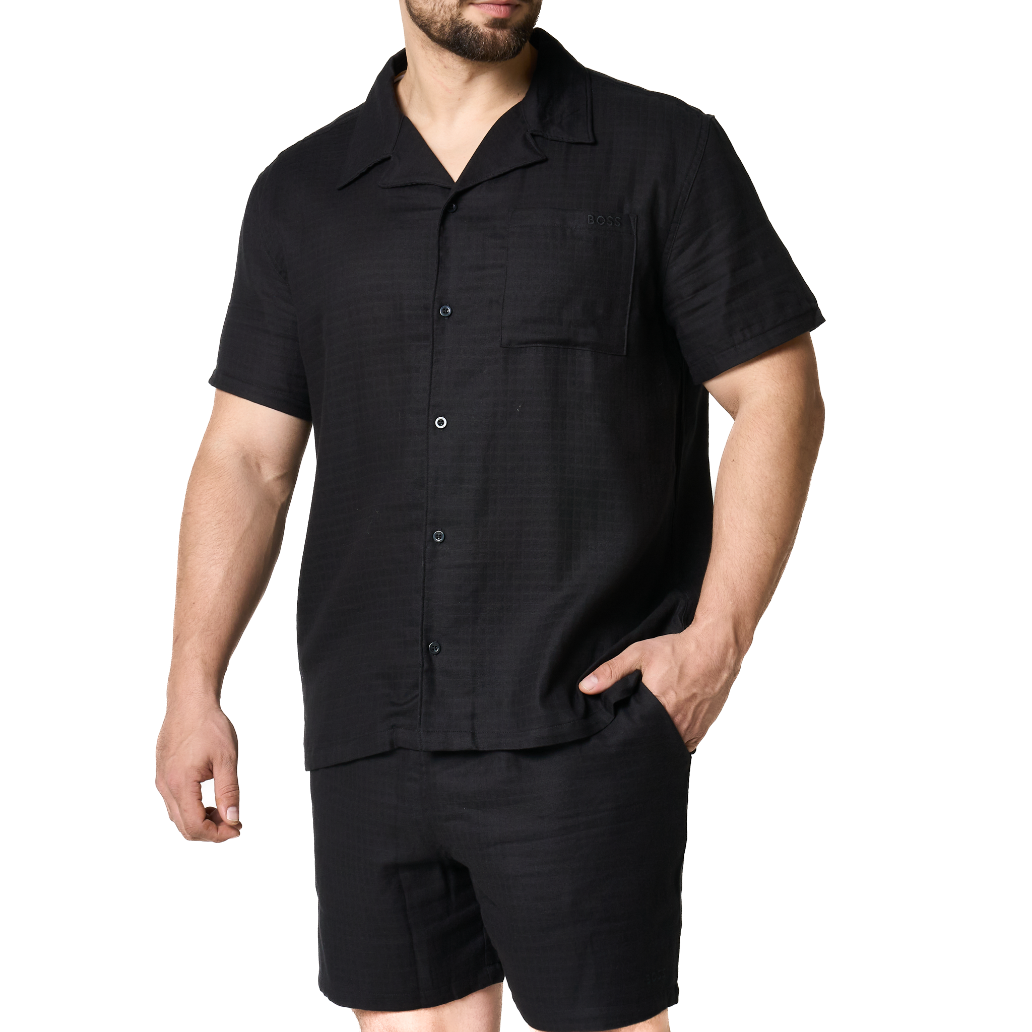 Mens BOSS Black Vida Soft Texture Beach Shorts