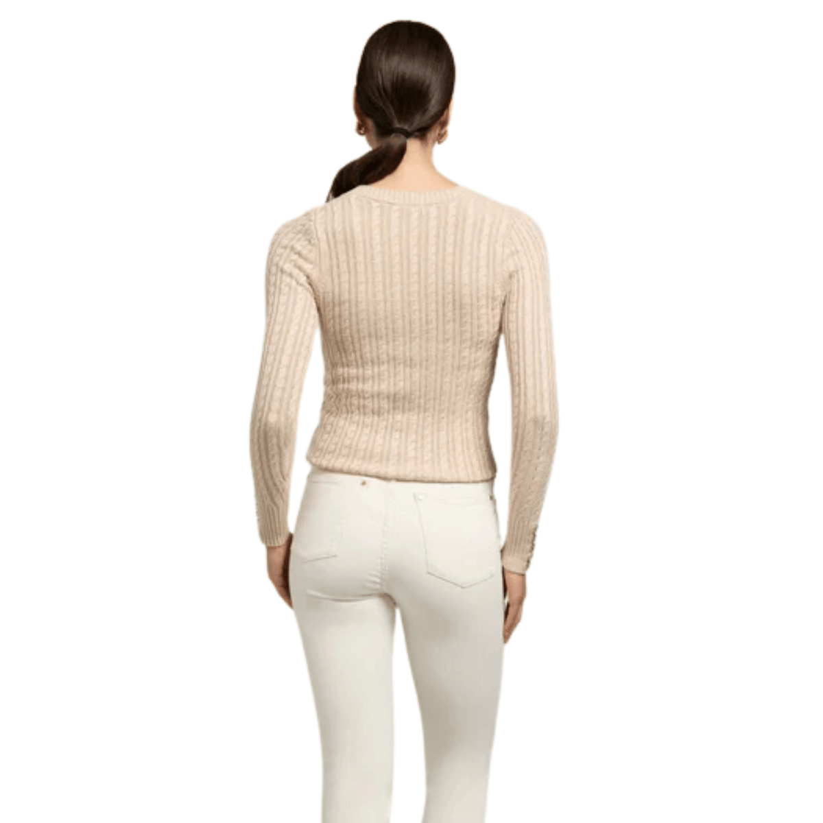 Womens Holland Cooper Oatmeal Seattle Cable V-Neck Knit
