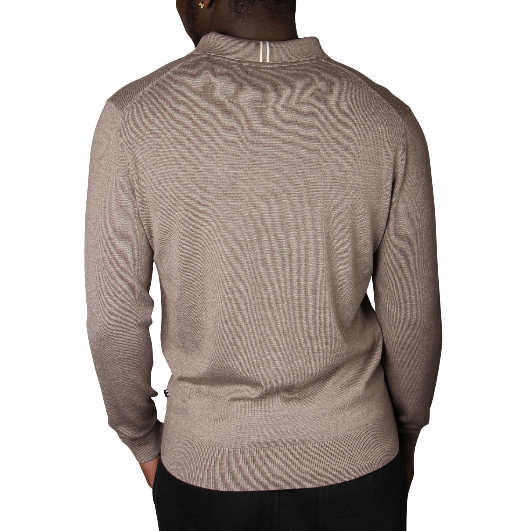 Mens Mercery Oatmeal Beddington Merino Zip L/s Polo