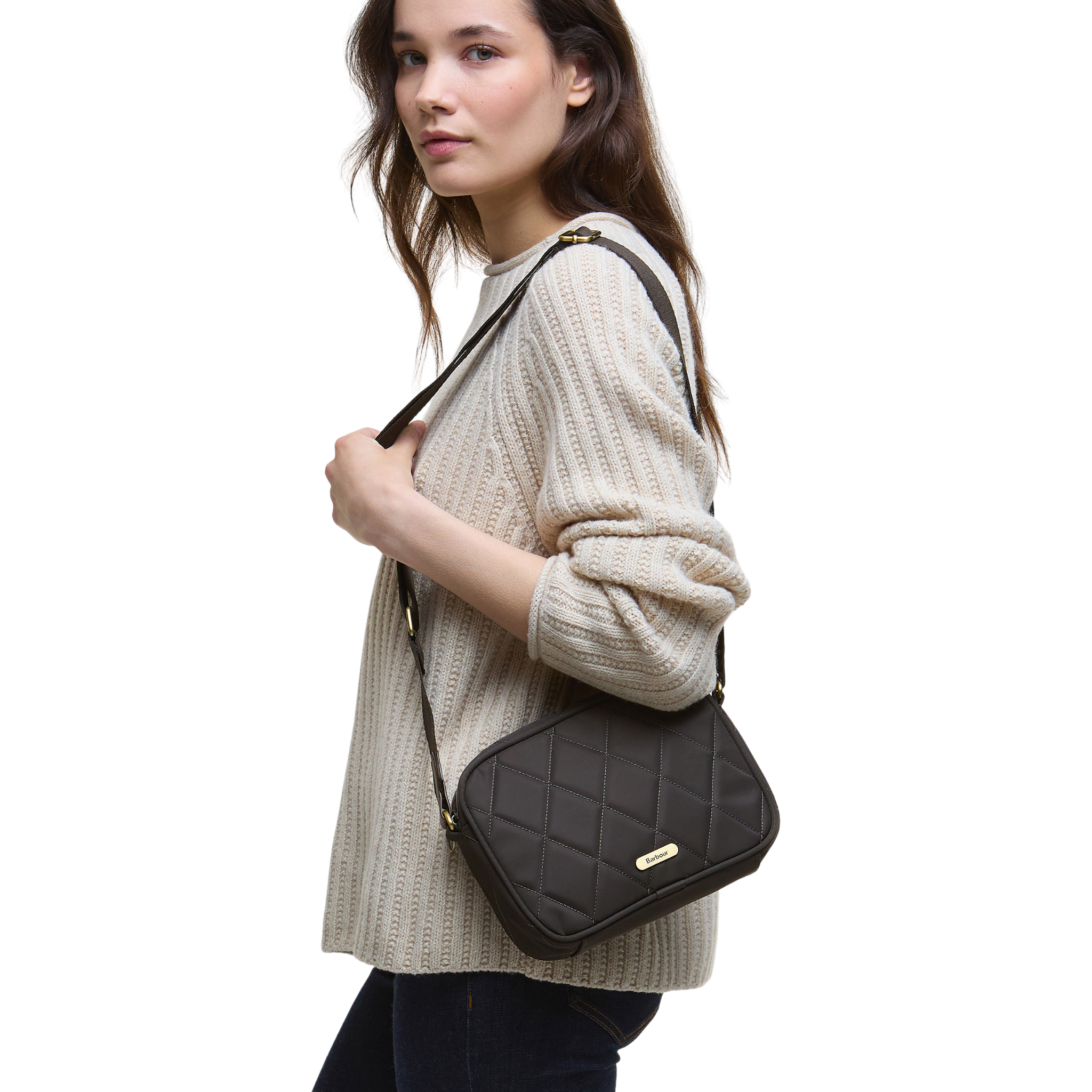 Womens Barbour Olive Quilted Crossbody Bag