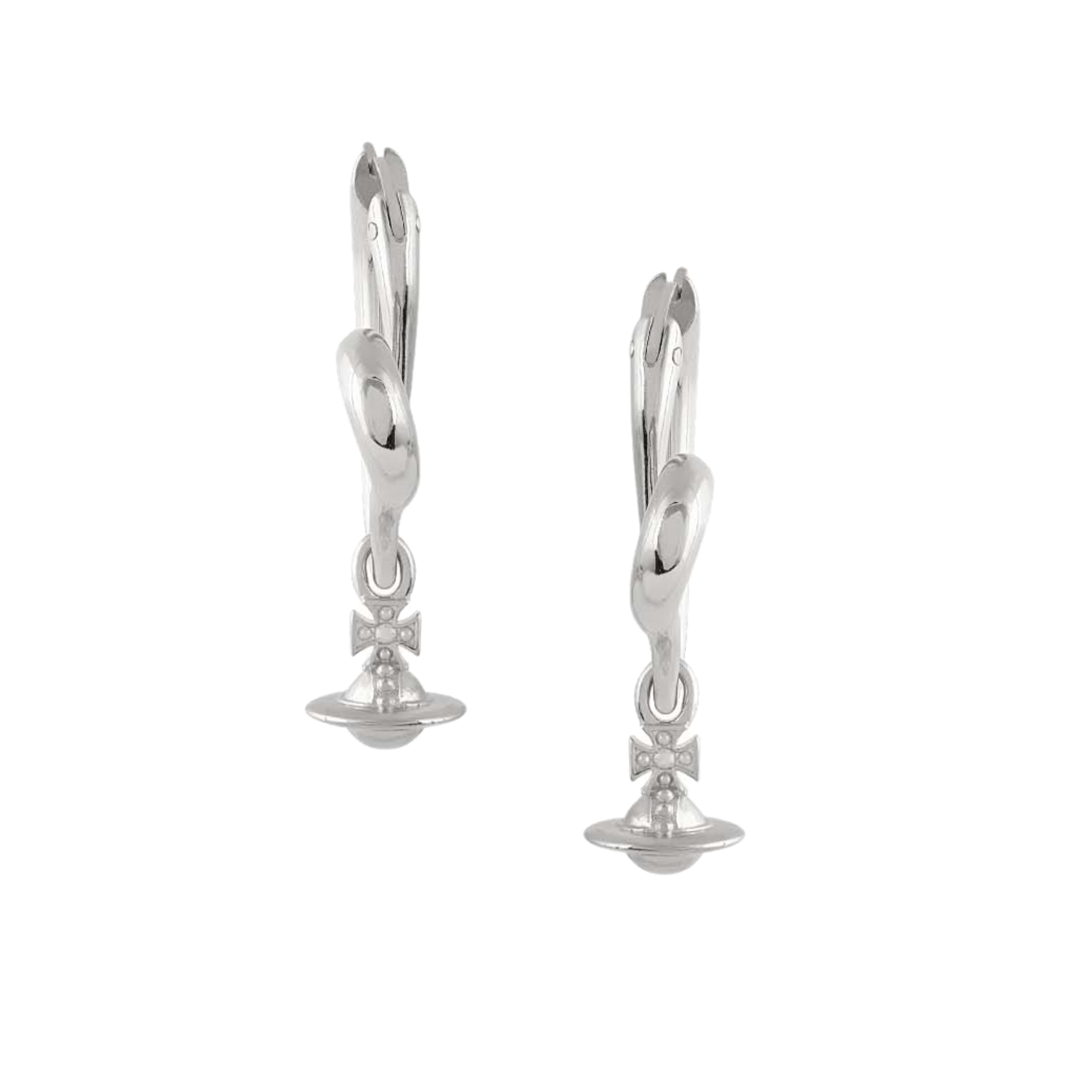 Vivienne Westwood Platinum Emily Heart Hoop Drop Earrings