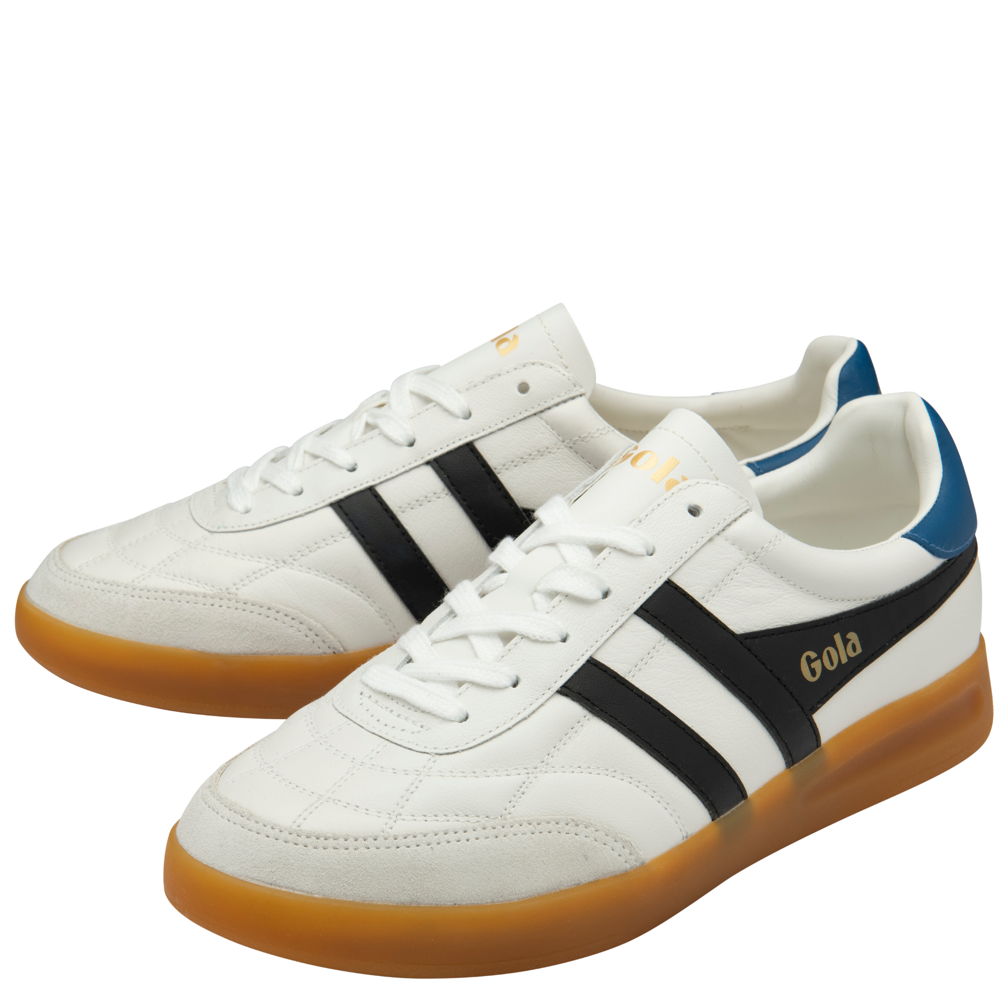 Mens Gola White/Black/Marine Blue/Gum Stadia Leather Trainers