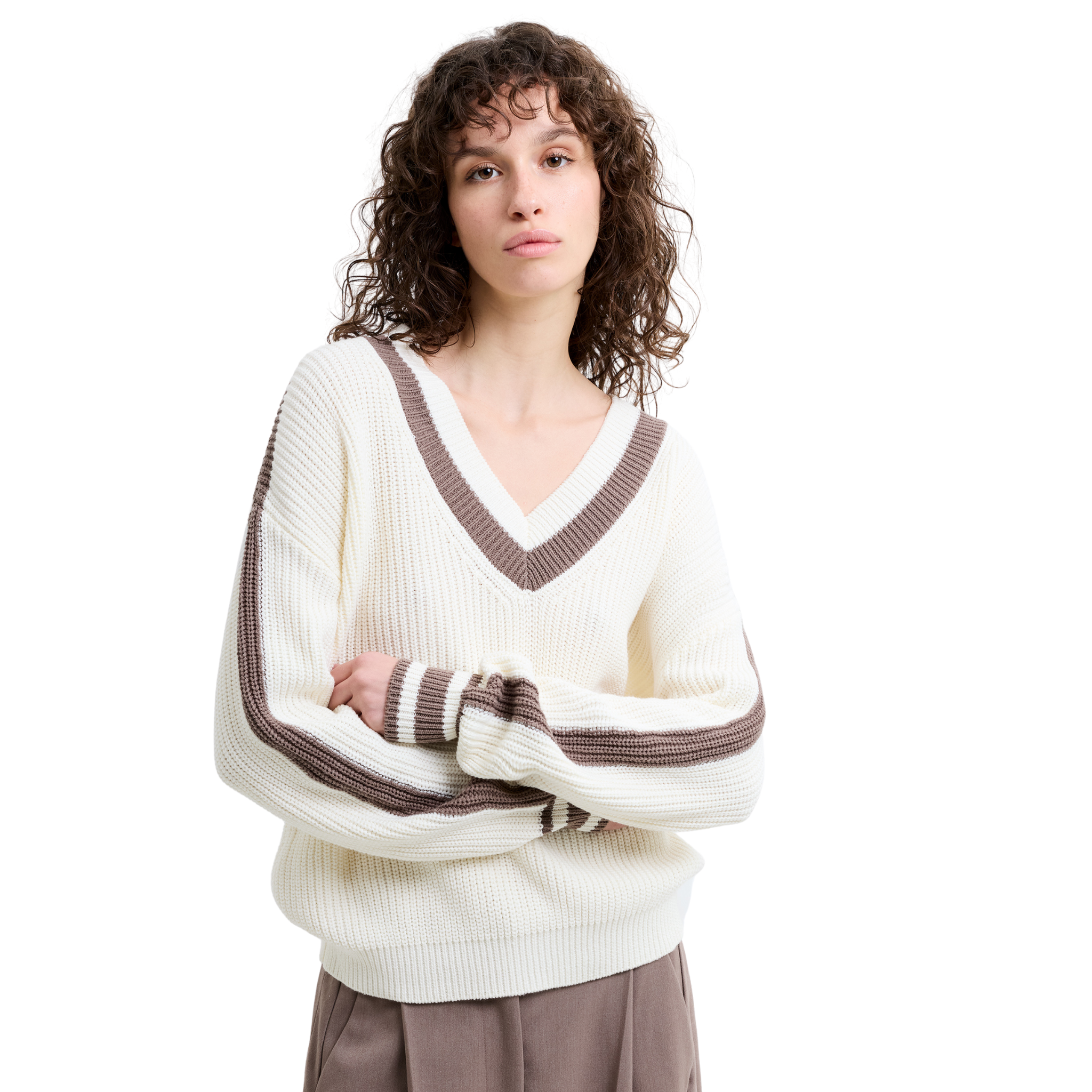 Womens French Connection Summer White/Taupe Varli Varsity Jumper
