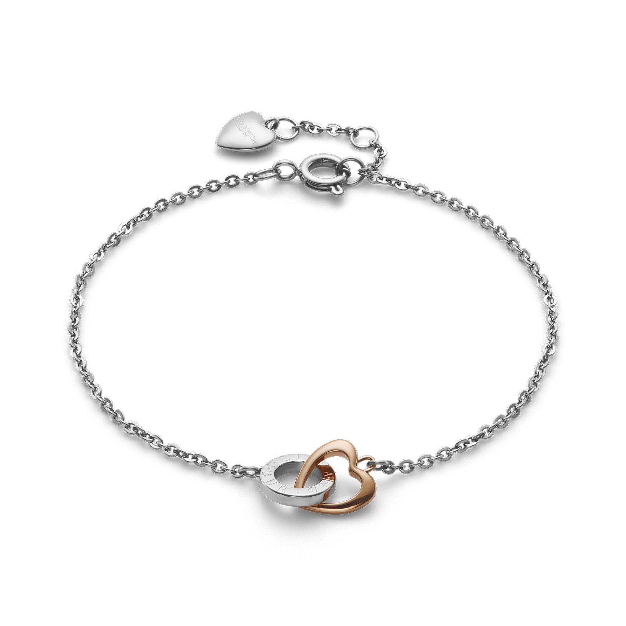 Womens Olivia Burton Silver/Two Tone Heart Interlink Bracelet