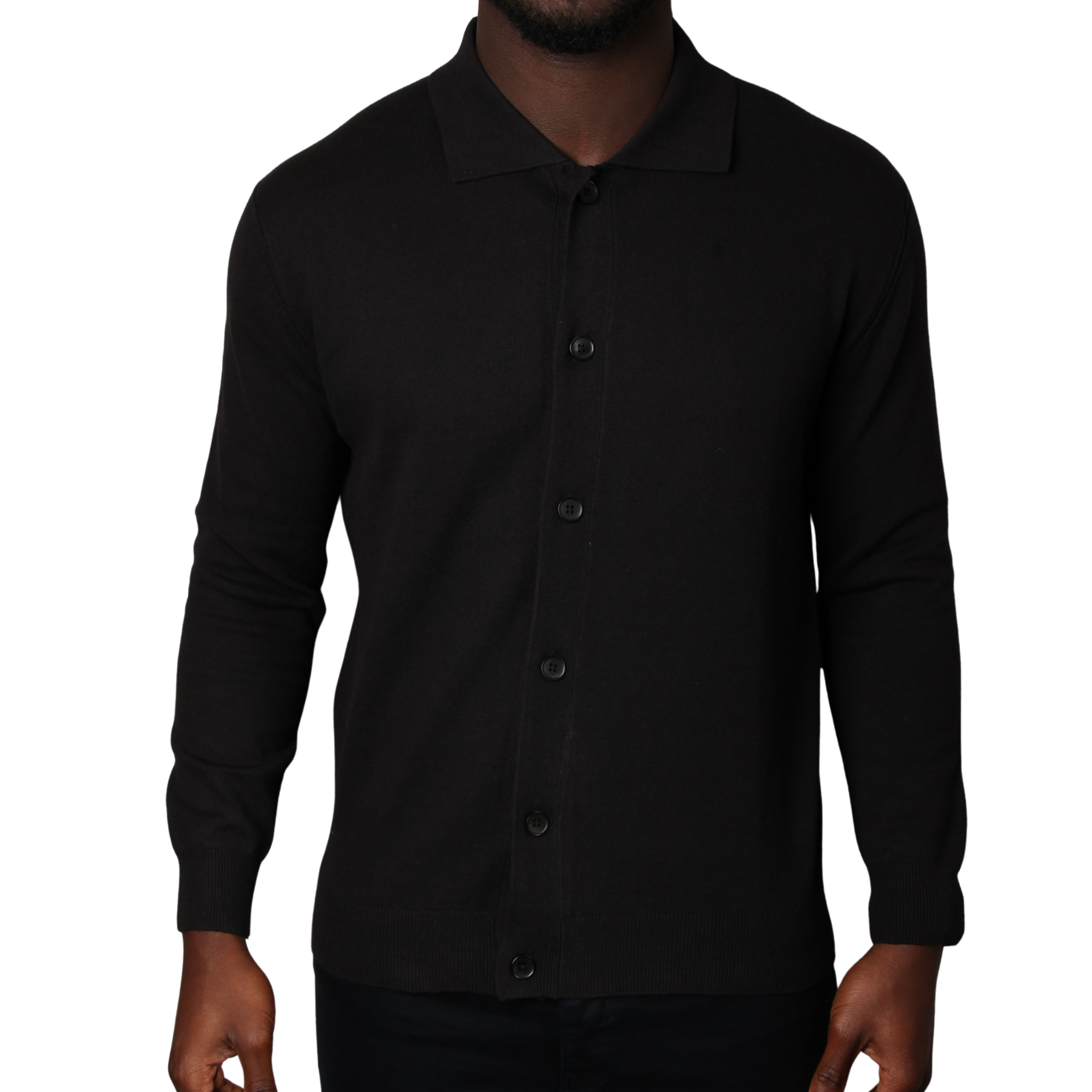 Mens SEINSE Black Knitted Cardigan Overshirt