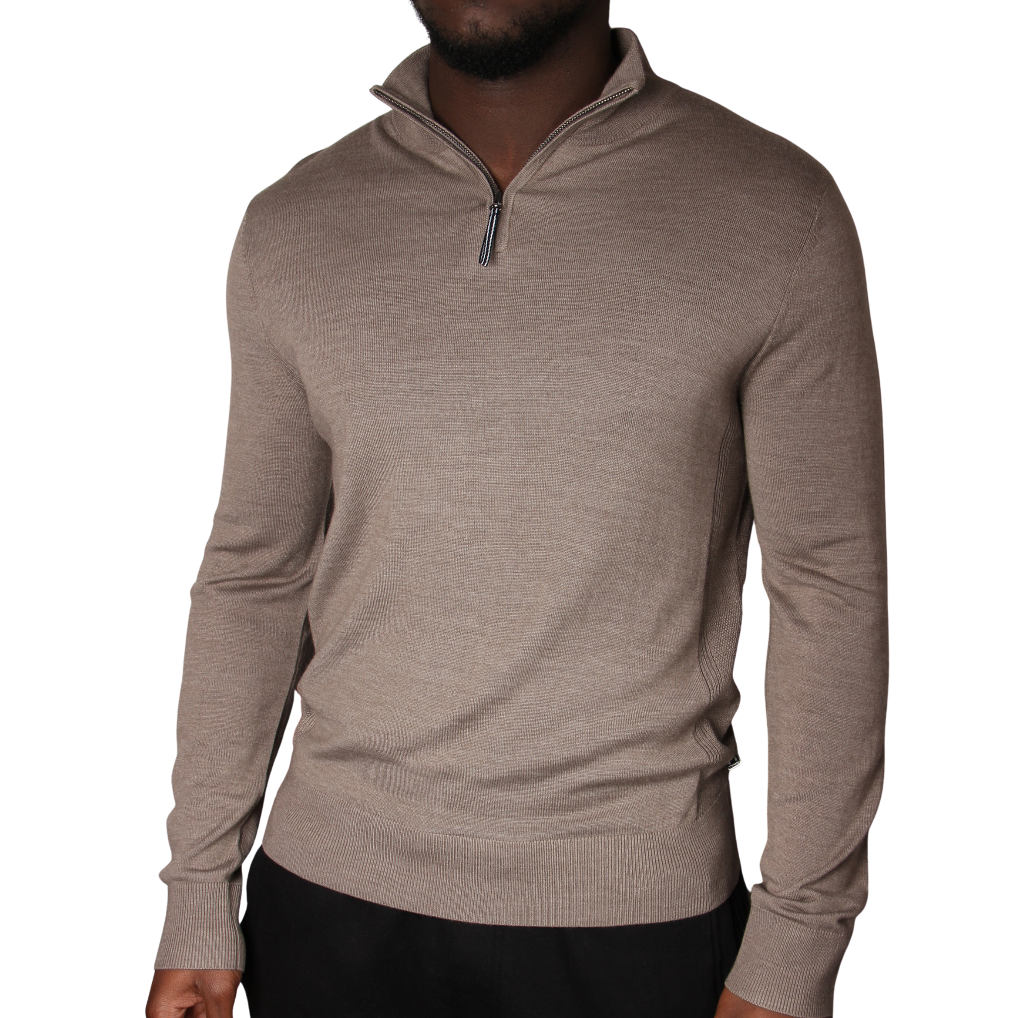 Mens Mercery Oatmeal Archway Merino Half Zip Knit