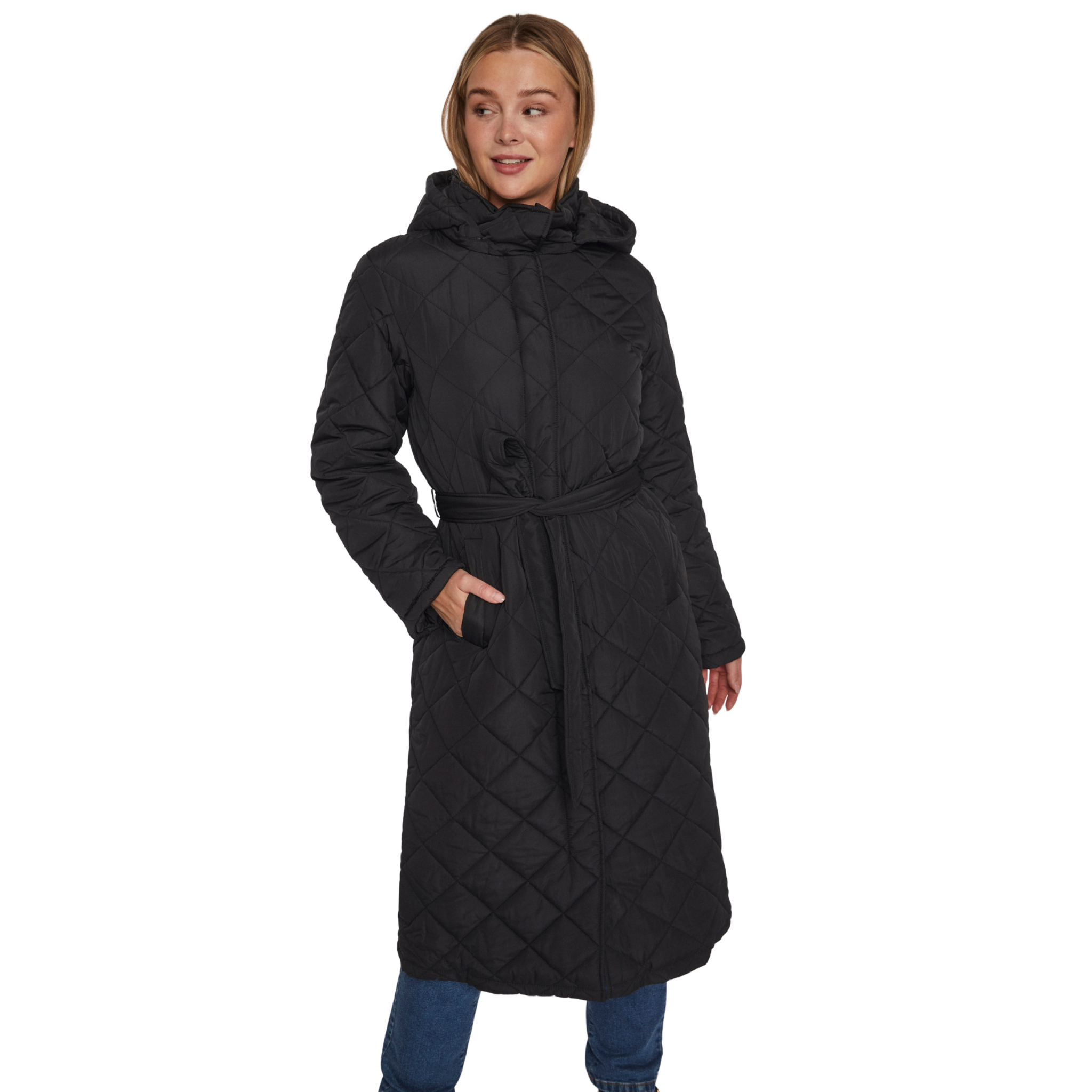Womens Vila Black Vikante Quilted Long Coat