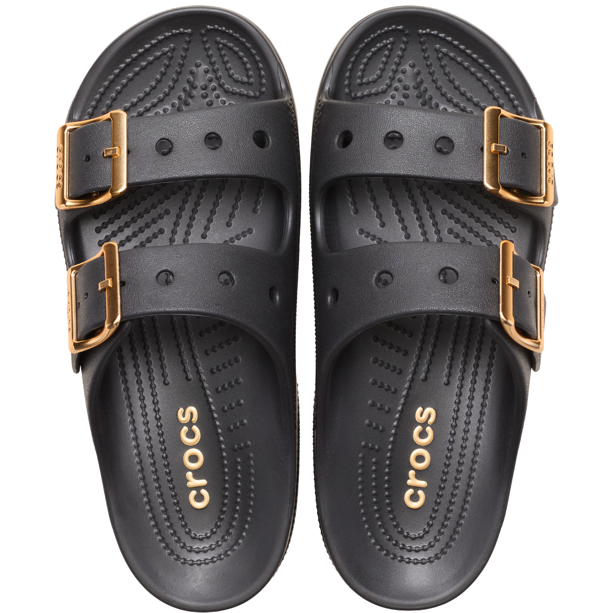 Womens Crocs Black Metallic Saturday Sandals