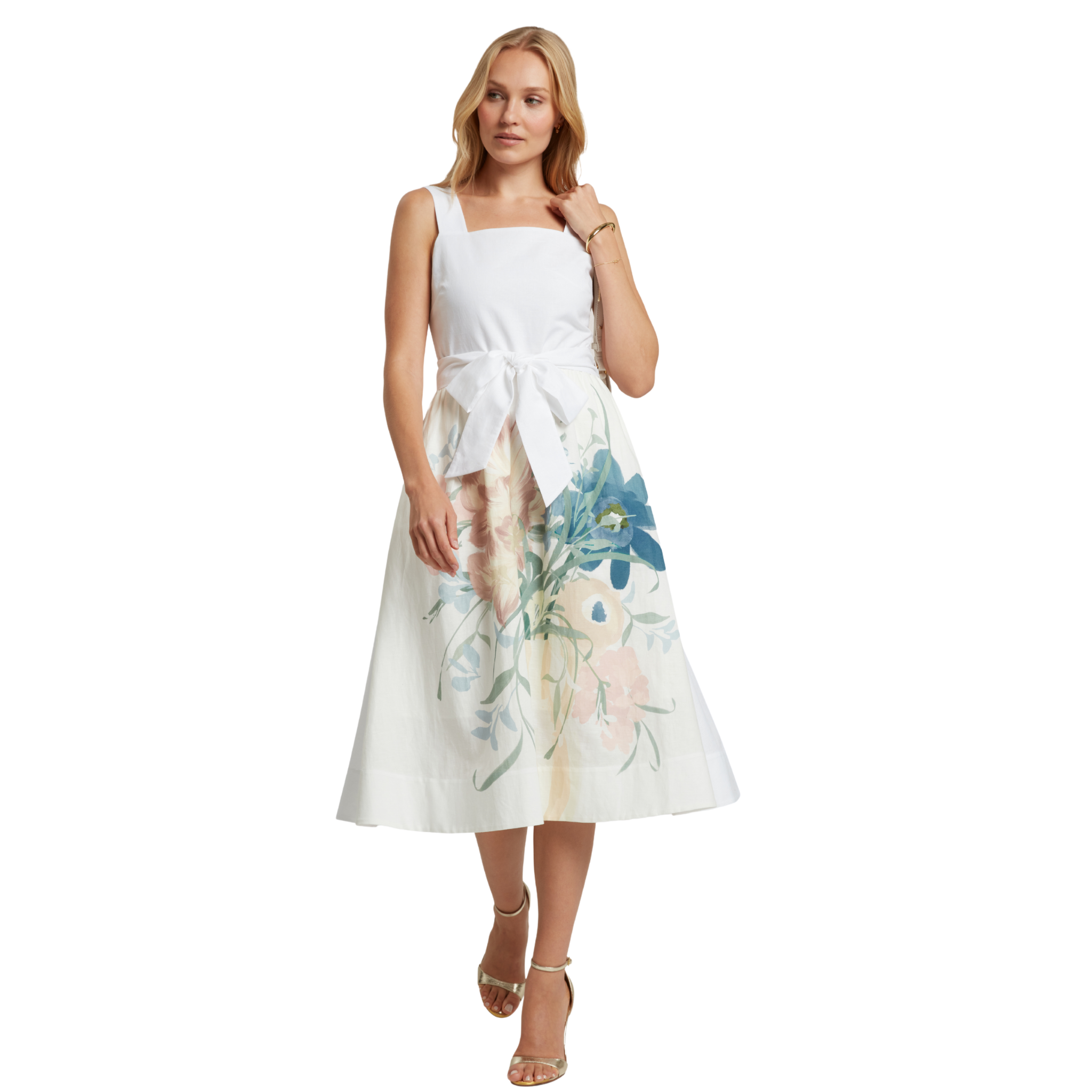 Womens Ted Baker Ivory Gemha Tie Waist Floral Midi Sundress
