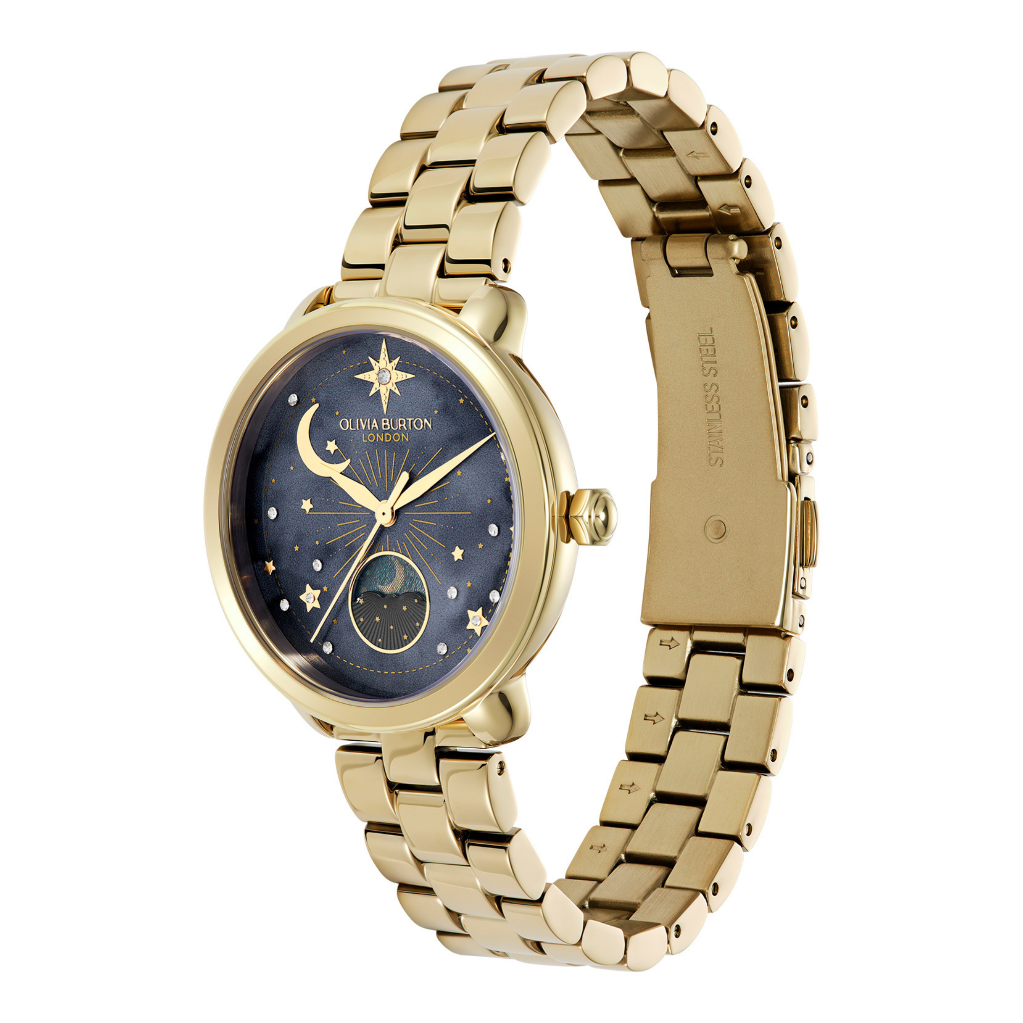 Womens Olivia Burton Gold/Black Moonphase Bracelet Watch