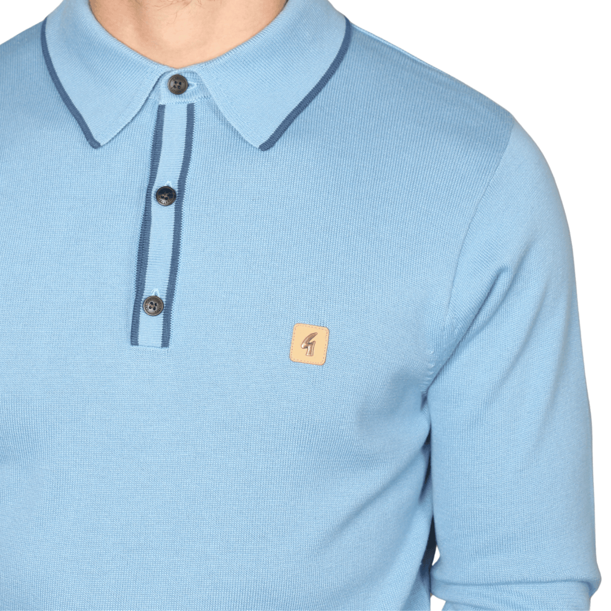 Mens Gabicci Vintage Fistral Blue Lineker Tipped Knitted L/s Polo