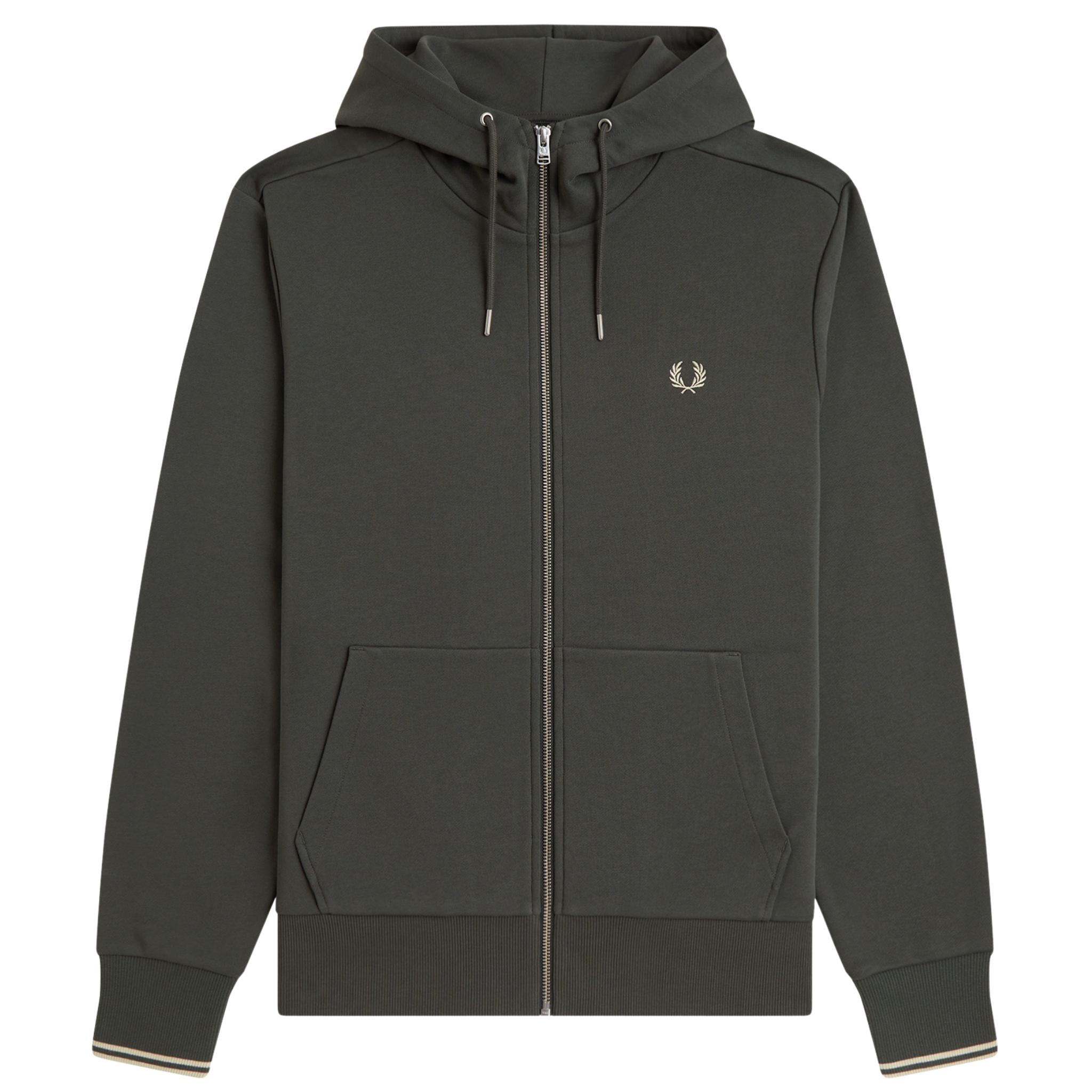 Mens Fred Perry Field Green/Oatmeal Hooded Zip Hoodie