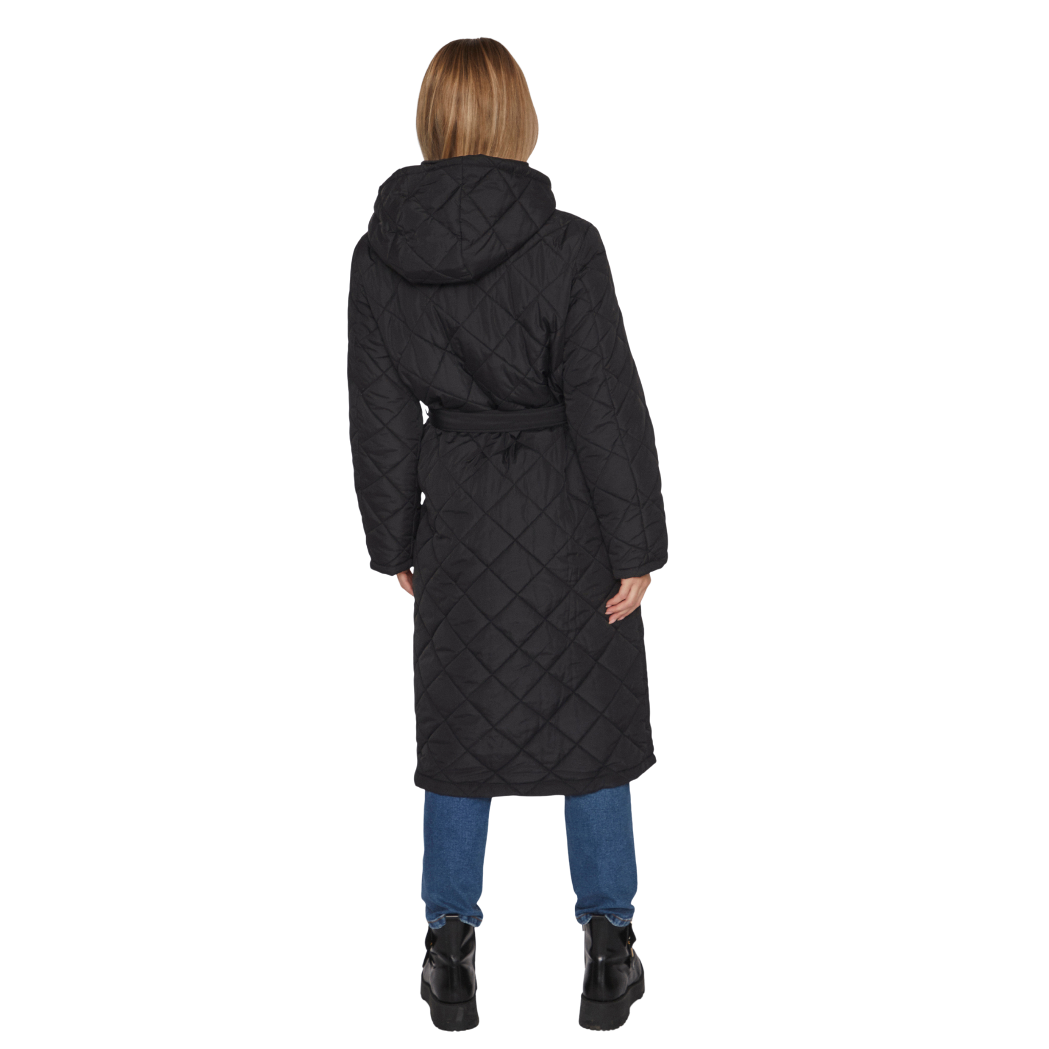 Womens Vila Black Vikante Quilted Long Coat