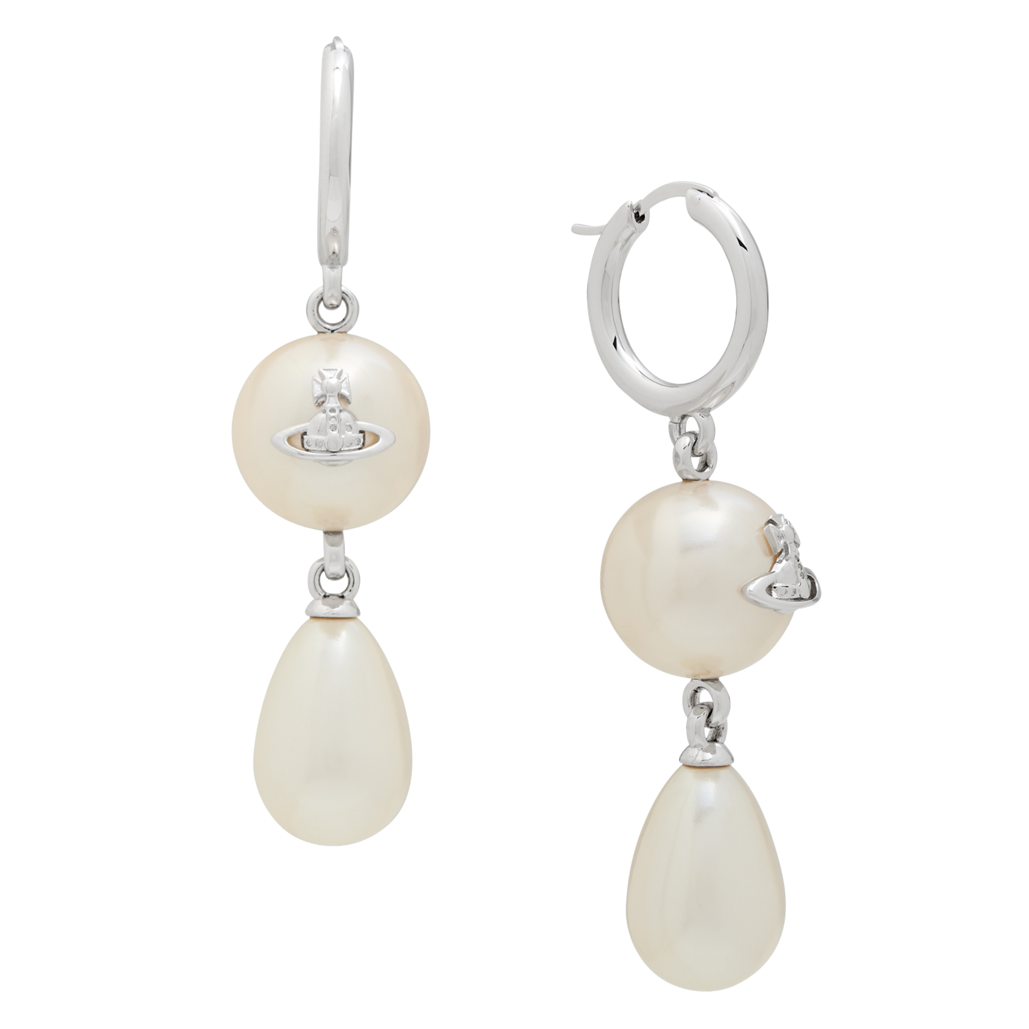 Vivienne Westwood Platinum/Creamrose Martha Pearl Large Drop Earrings