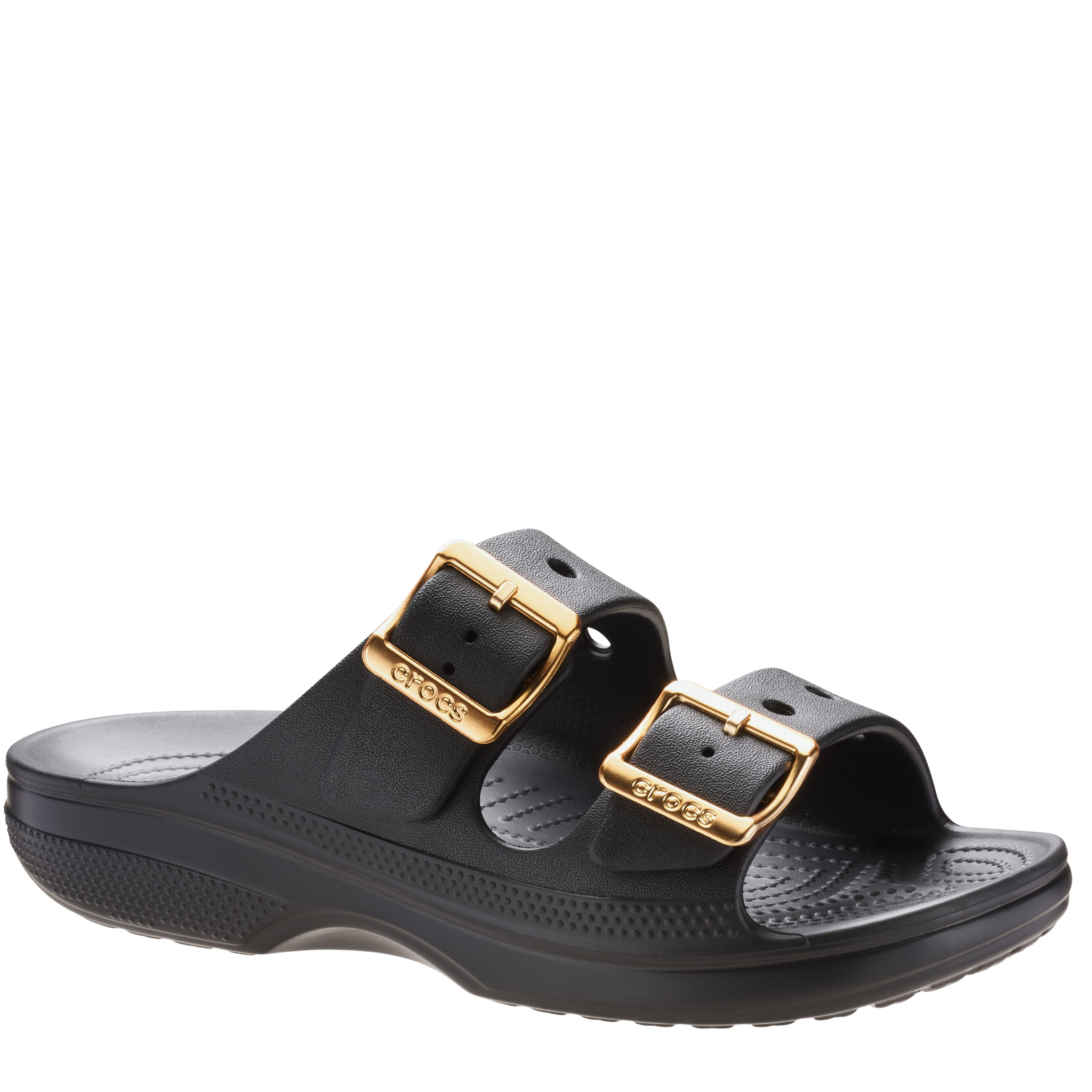 Womens Crocs Black Metallic Saturday Sandals