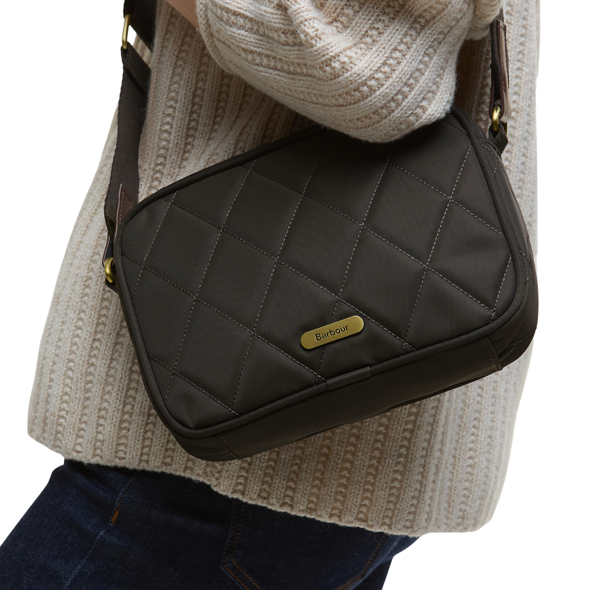 Womens Barbour Olive Quilted Crossbody Bag