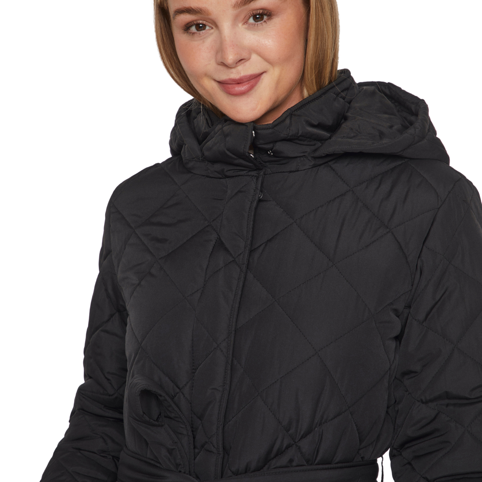 Womens Vila Black Vikante Quilted Long Coat