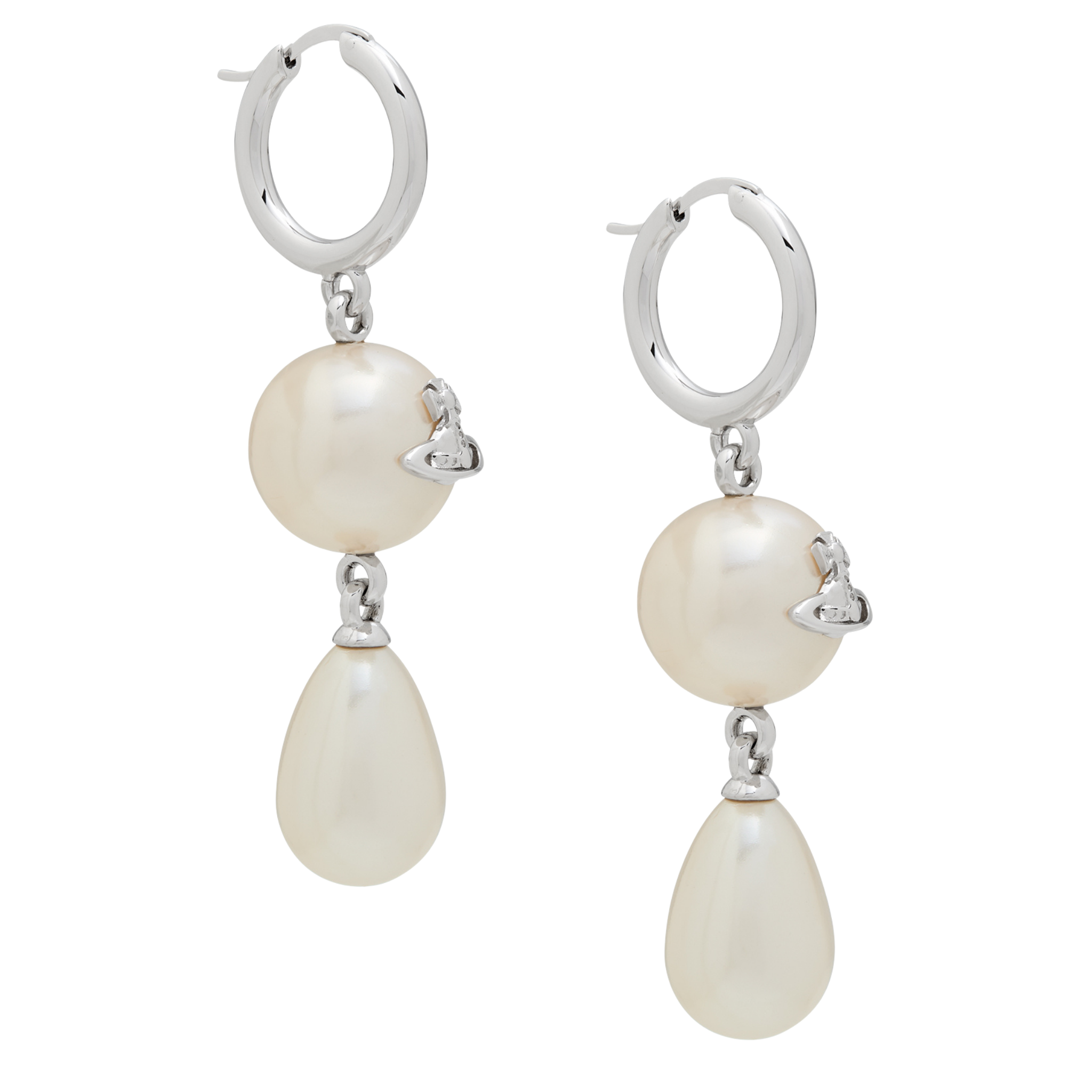 Vivienne Westwood Platinum/Creamrose Martha Pearl Large Drop Earrings