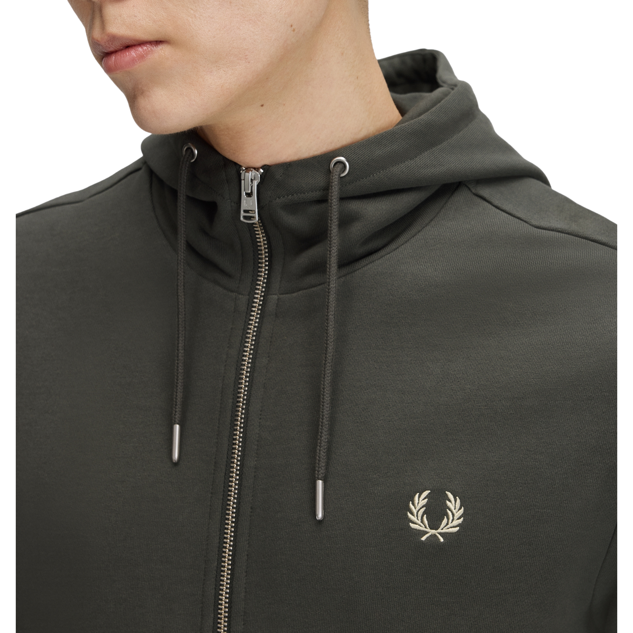 Mens Fred Perry Field Green/Oatmeal Hooded Zip Hoodie