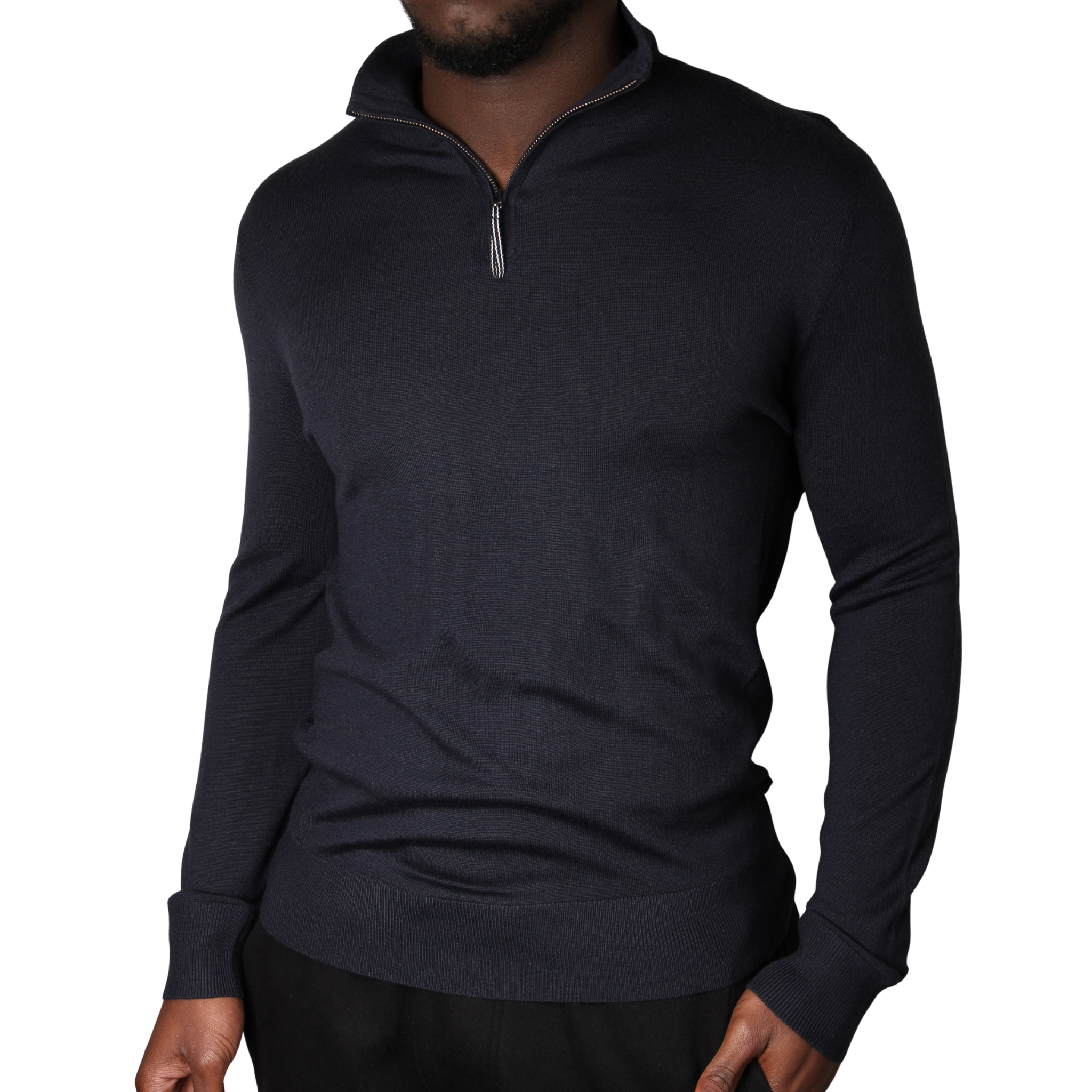 Mens Mercery Navy Archway Merino Half Zip Knit