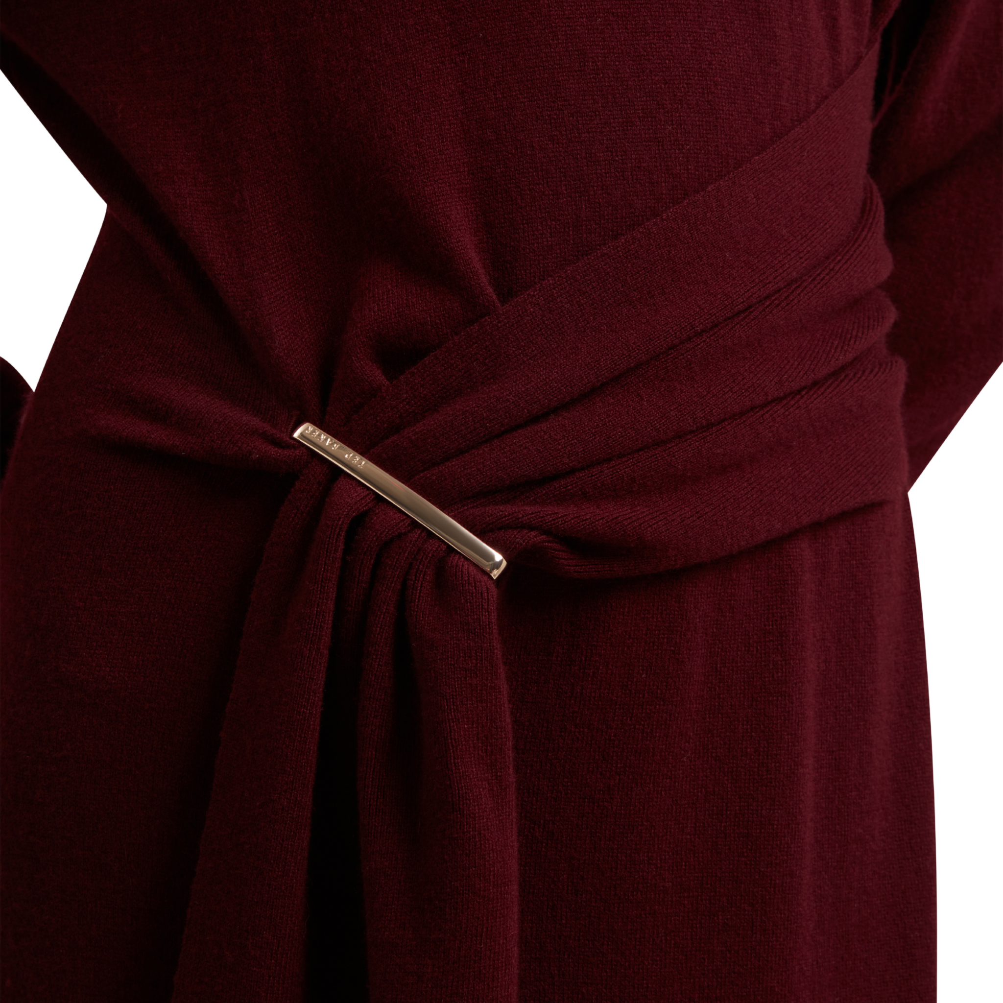 Womens Ted Baker Maroon Verikka Drape Detail Midi Jumper Dress
