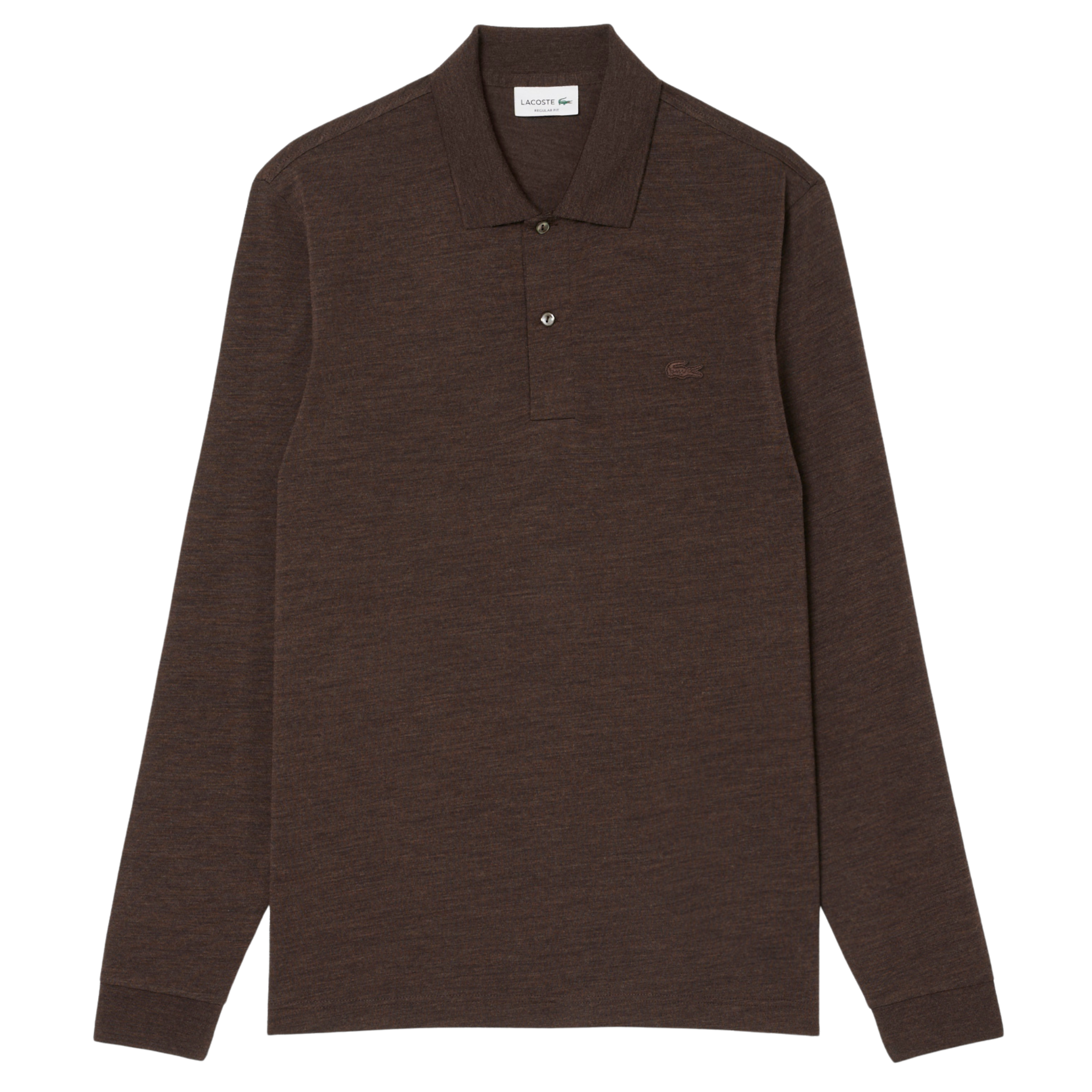 Mens Lacoste Brown Marl Branded Reg Fit L/s Polo