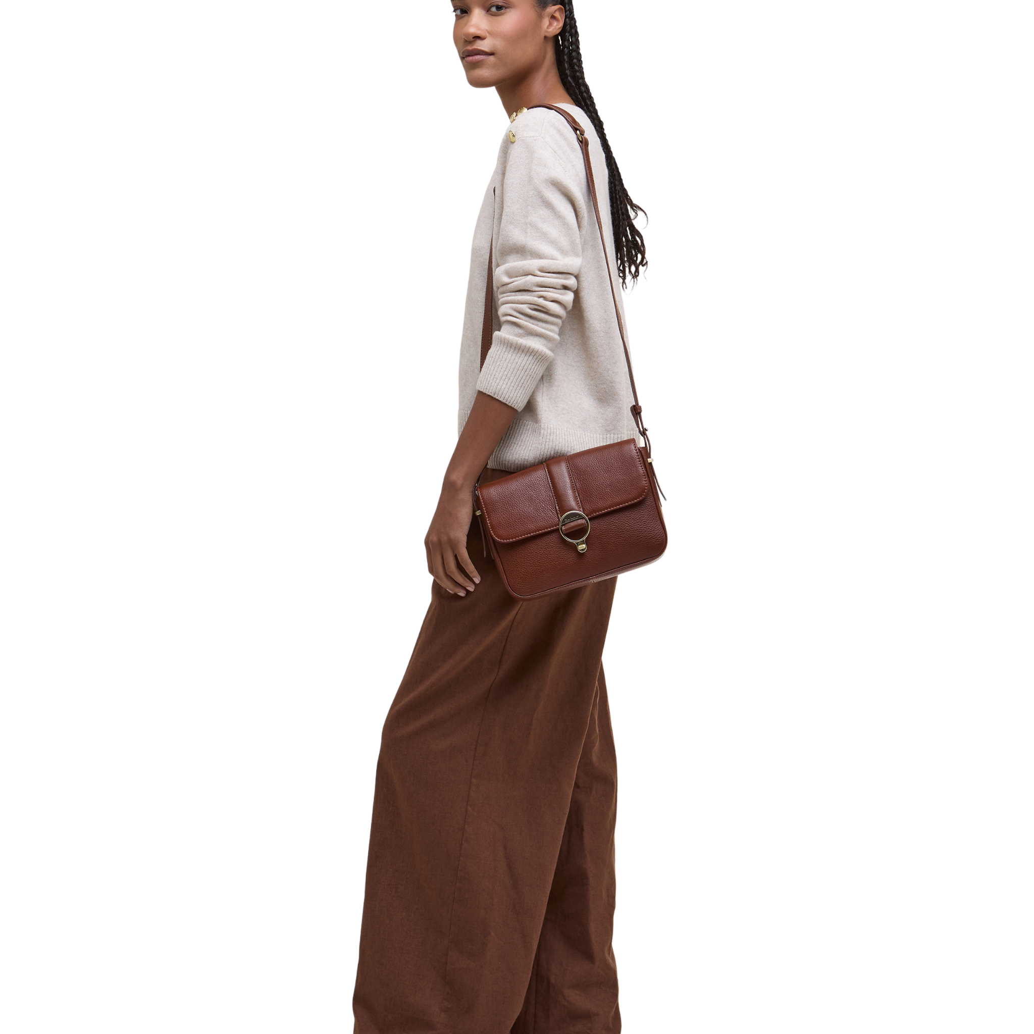 Womens Barbour Brown Rosa Leather Crossbody Bag