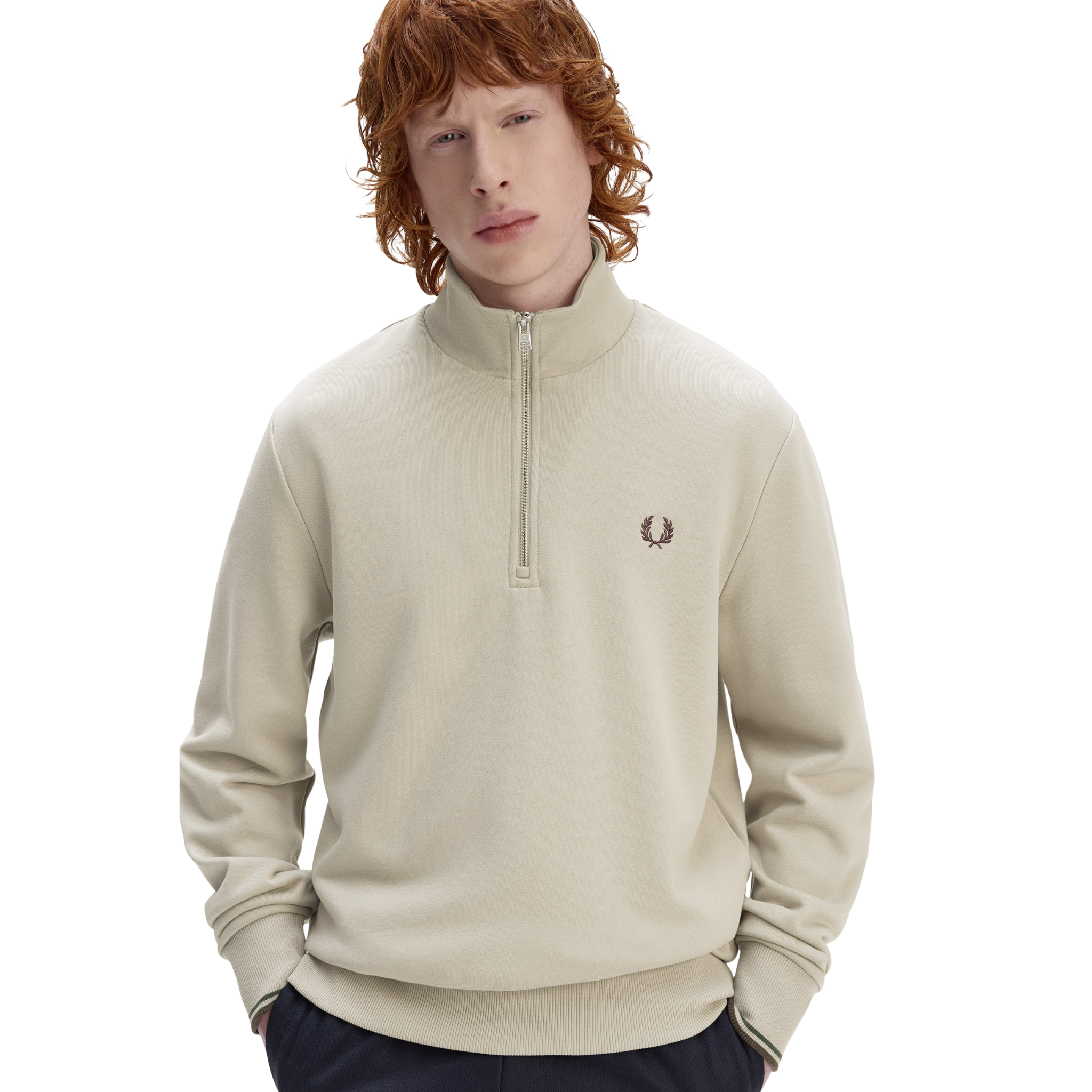 Mens Fred Perry Warm Oat Half Zip Sweatshirt