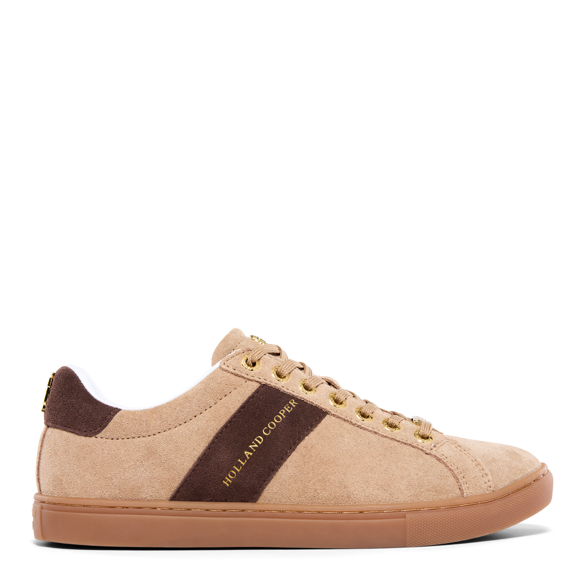 Womens Holland Cooper Taupe/Dark Chocolate Knightsbridge Court Suede Trainers