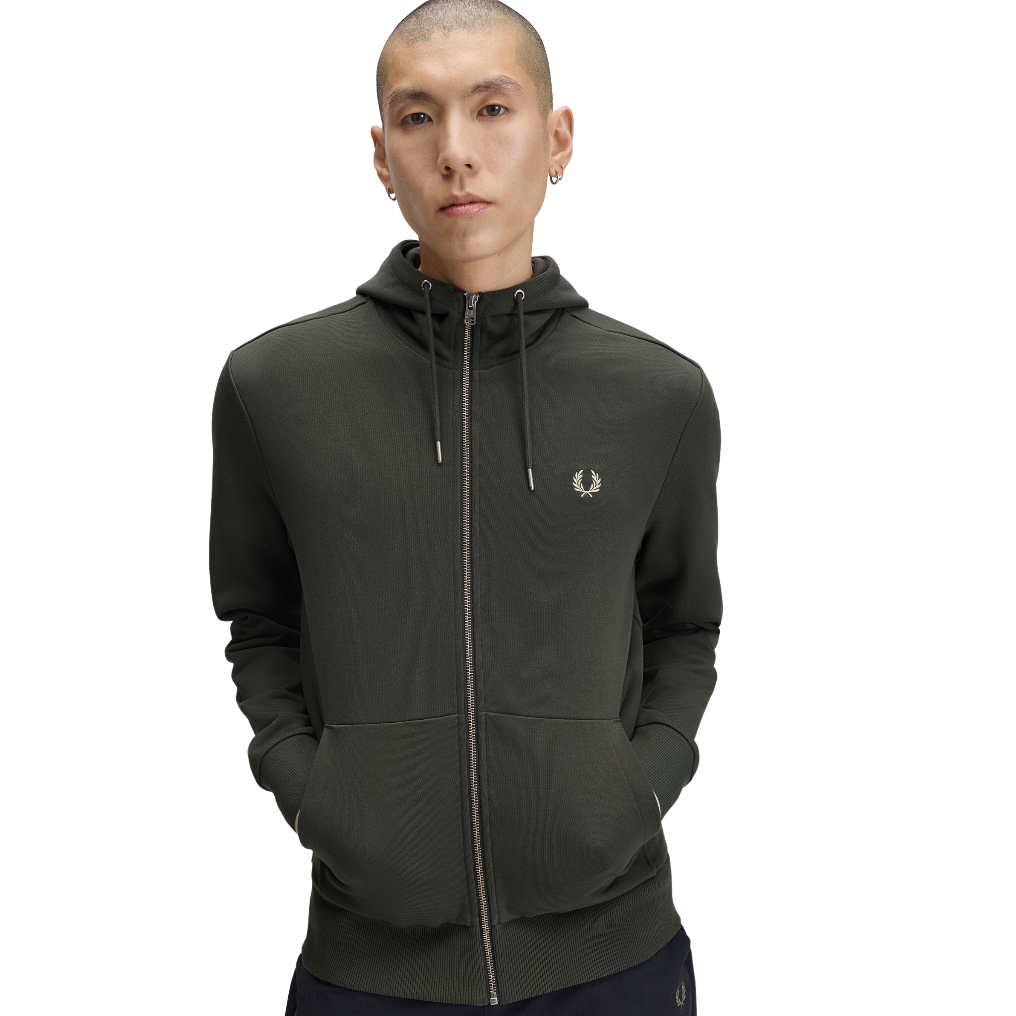 Mens Fred Perry Field Green/Oatmeal Hooded Zip Hoodie