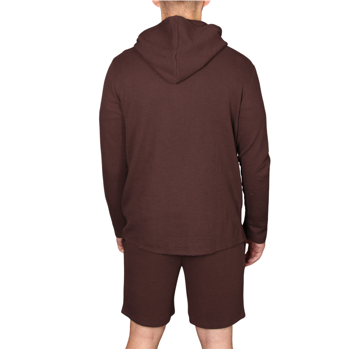 Mens BOSS Dark Brown Waffle Hooded L/s T Shirt