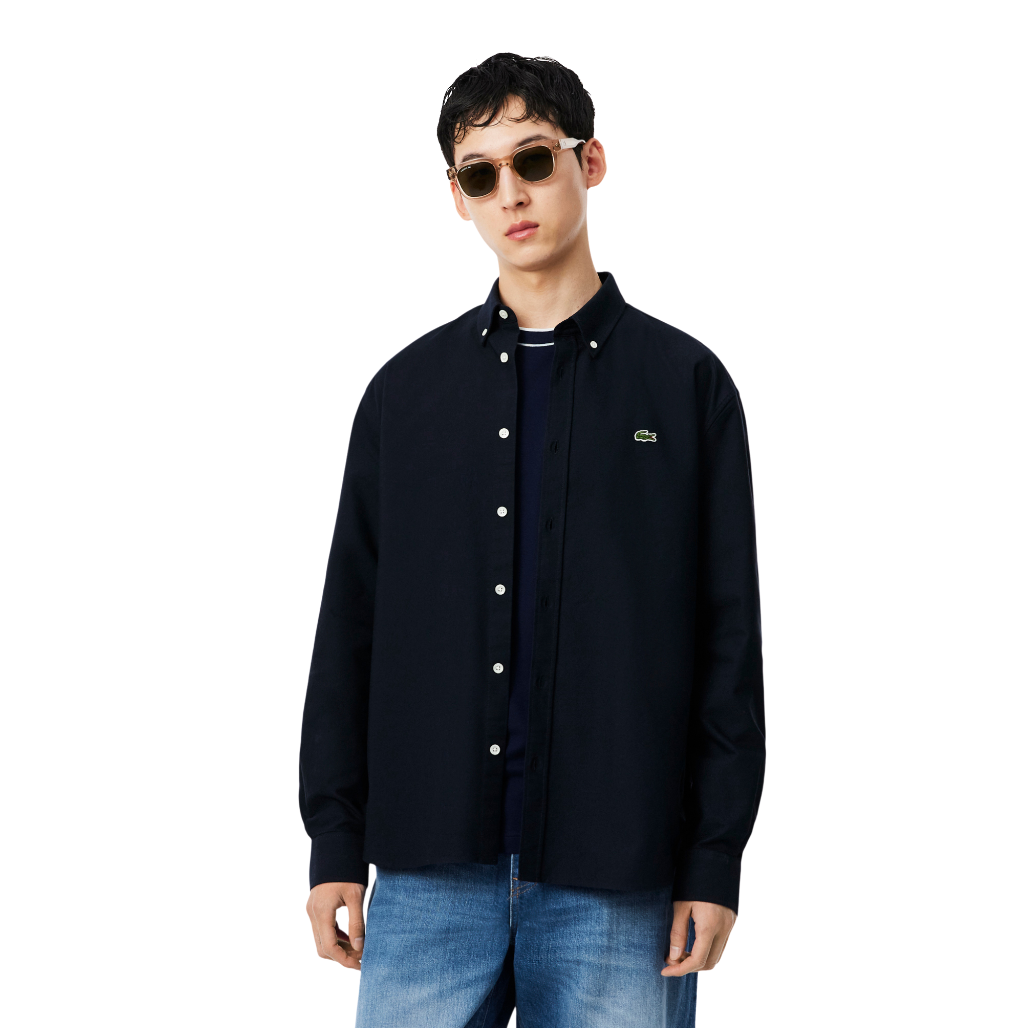Mens Lacoste Abysm Navy Button Down Reg Fit L/s Shirt